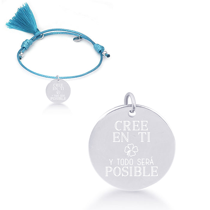 925 Sterling Silver Bracelet with Blue Cotton, Rhodium Finish - My Sun