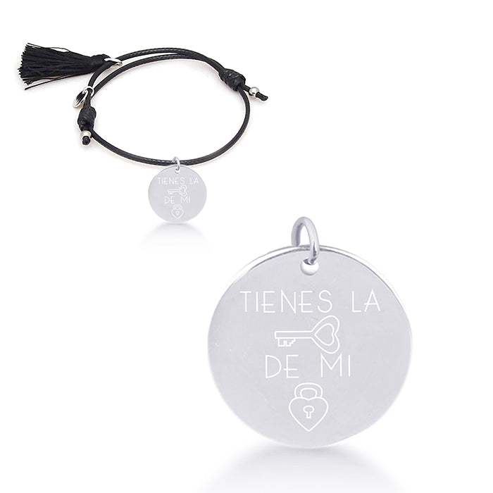 925 Sterling Silver Bracelet with Black Cotton, Rhodium Finish - My Sun