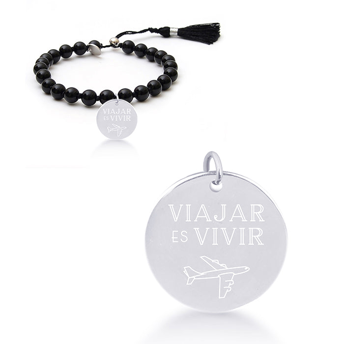 925 Sterling Silver Bracelet with Onyx, Rhodium Finish - Mi Sol