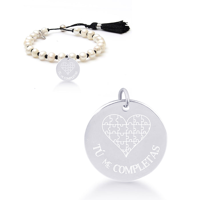 925 Sterling Silver Bracelet with White Pearl, Rhodium Finish - My Sun