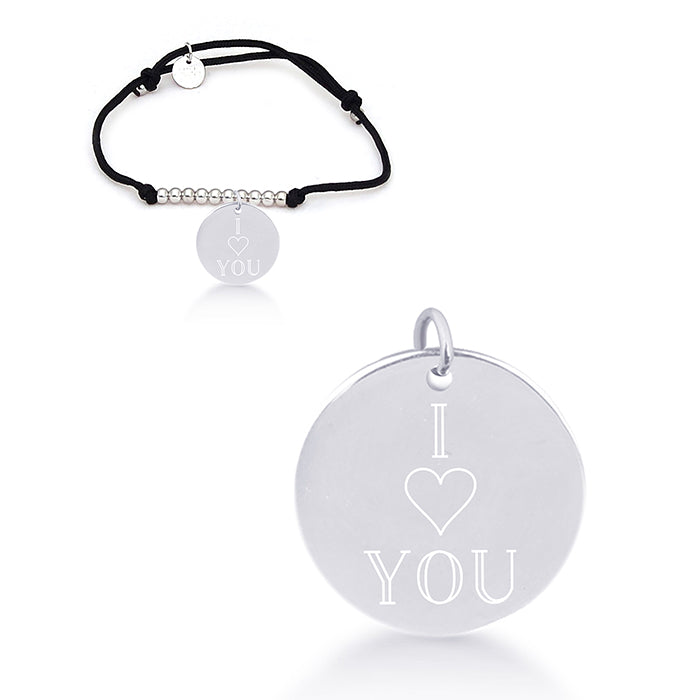 925 Sterling Silver Bracelet with Black Cotton, Rhodium Finish - My Sun