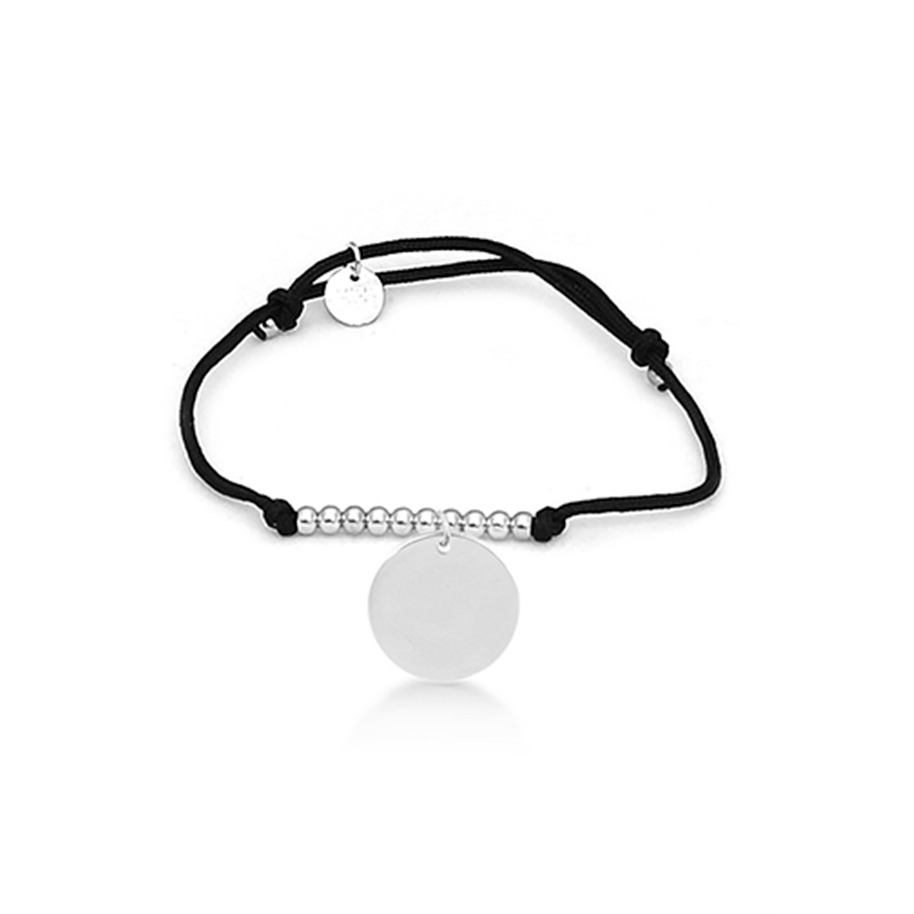 925 Sterling Silver Bracelet with Black Cotton, Rhodium Finish - My Sun