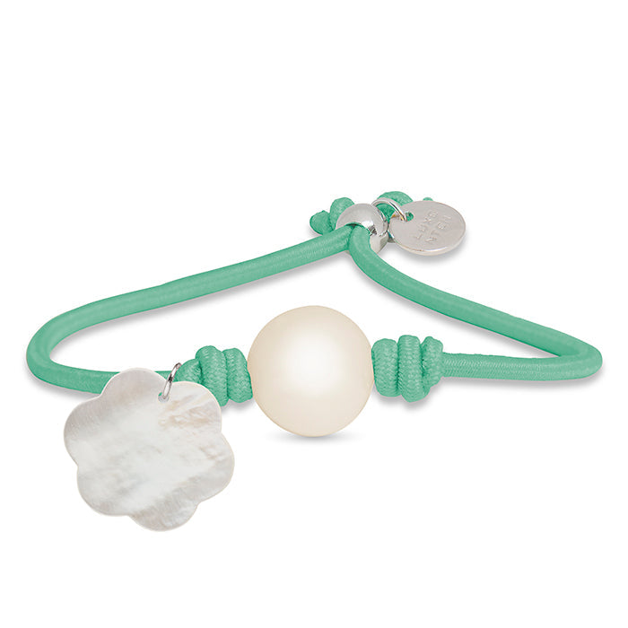 925 Sterling Silver Bracelet with Green Cotton, Rhodium Finish - Lasa
