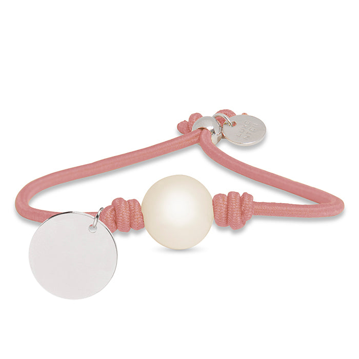 925 Sterling Silver Bracelet with Light Pink Cotton, Rhodium Finish - Lasa