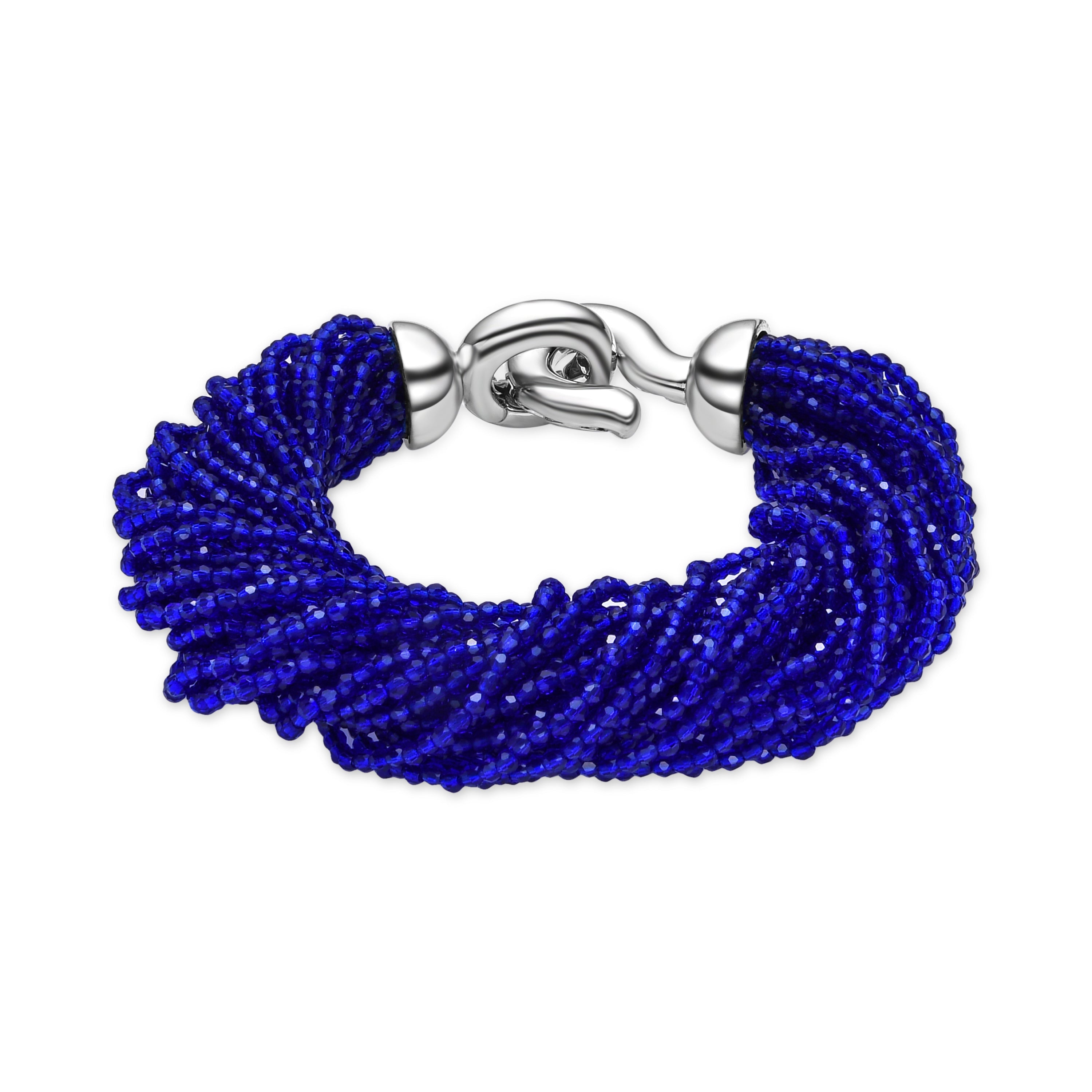 Dark Blue Crystal Bracelet with Rhodium Finish - Kibak