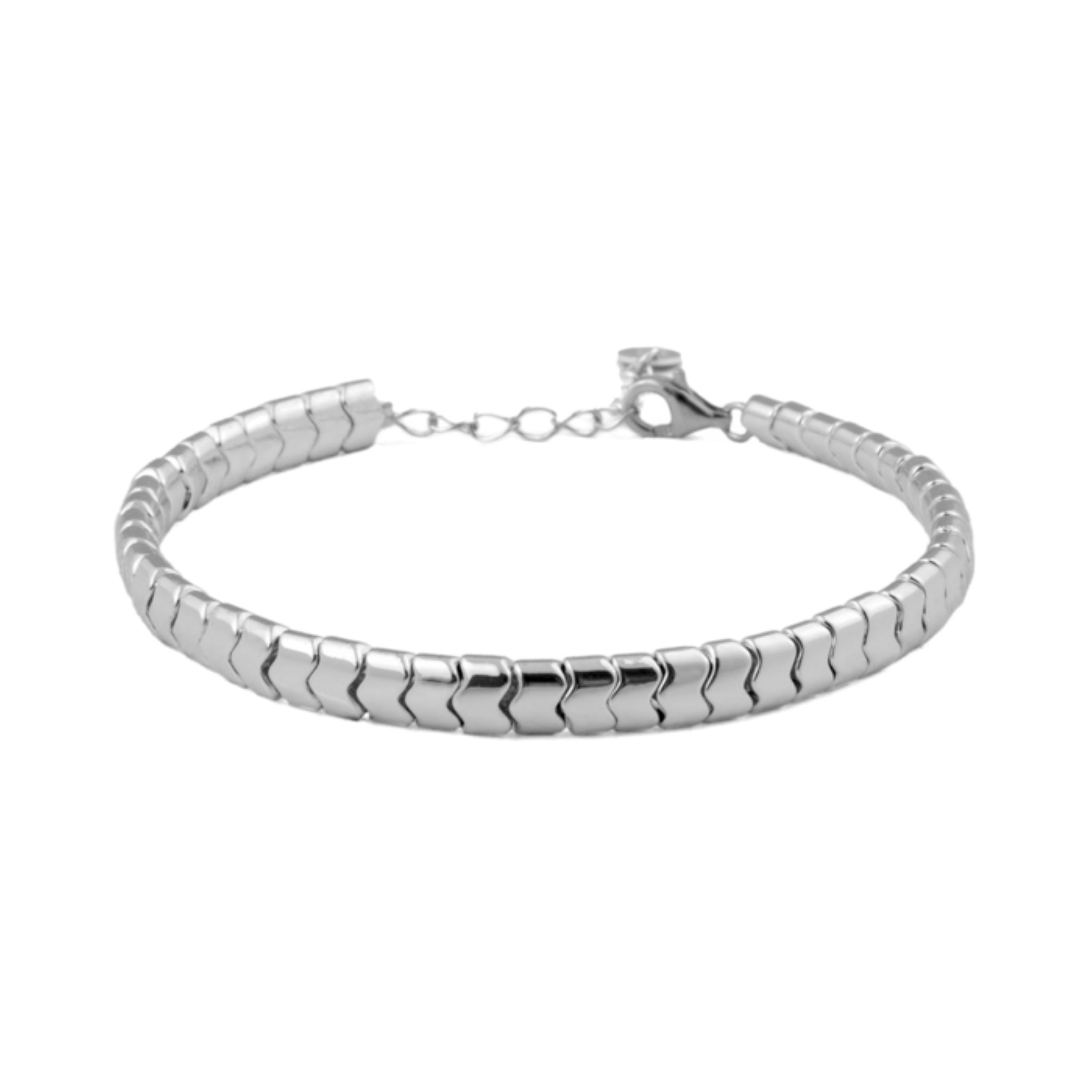 925 Sterling Silver Bracelet with Hematite, Rhodium Finish - Ketko