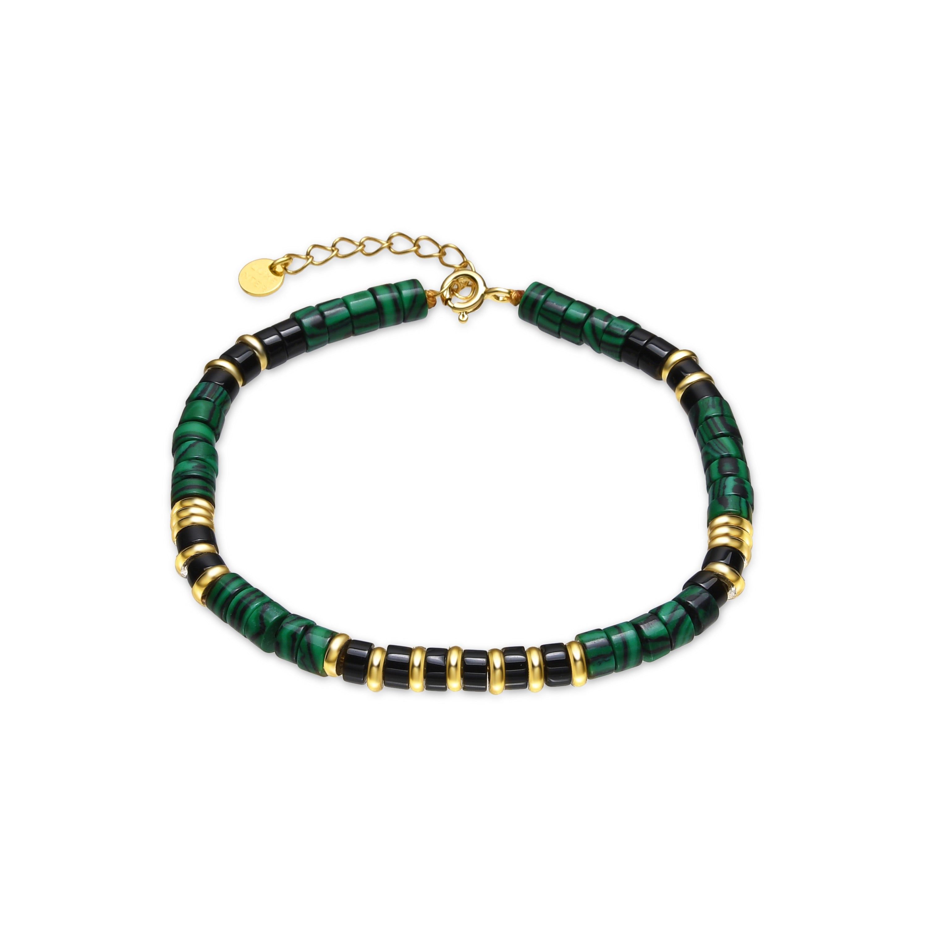 925 Sterling Silver and Malachite Bracelet with 18k Gold Finish - Ilmina