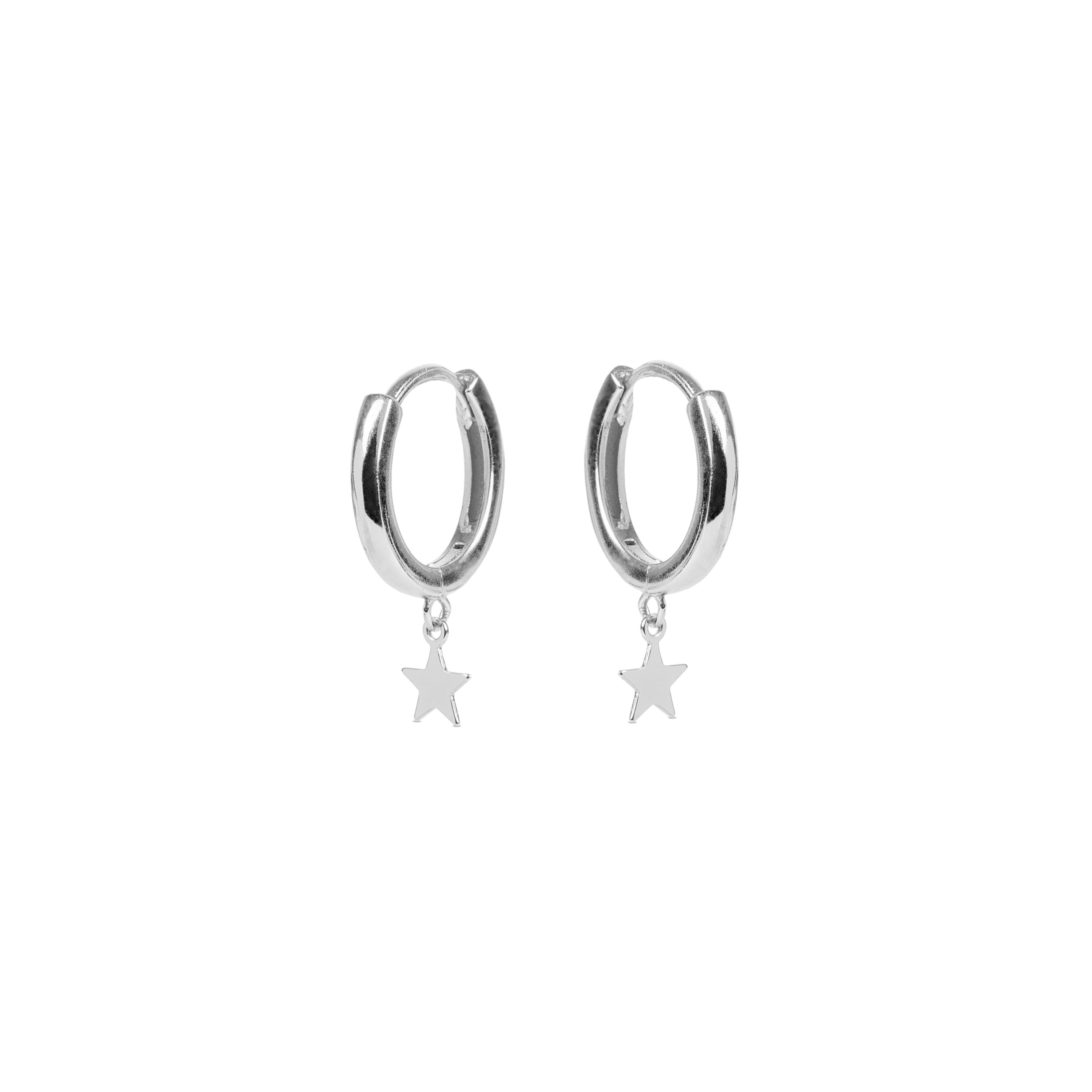 925 Sterling Silver Earrings with Rhodium Finish - Star