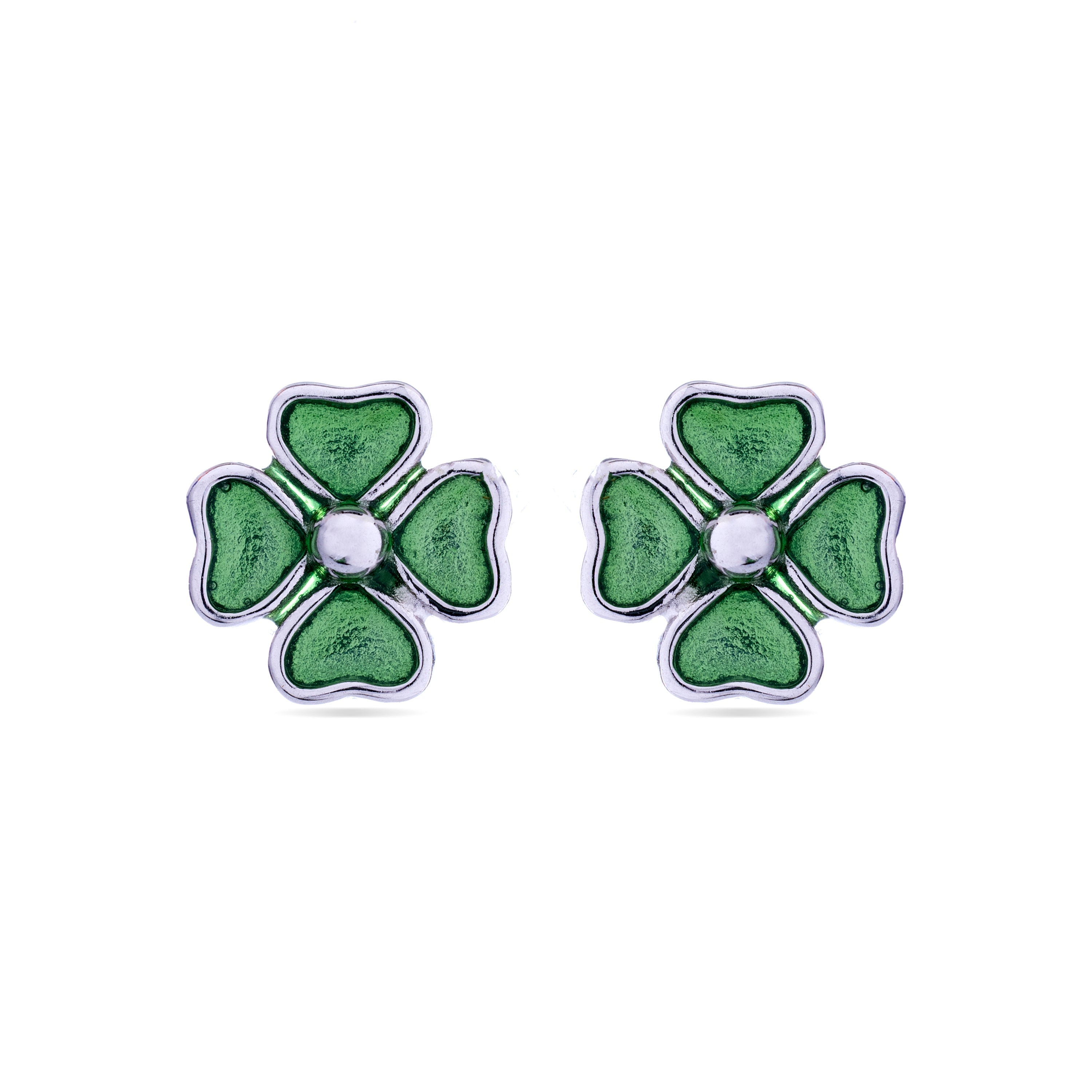 925 Sterling Silver Earrings with Rhodium Finish - Clover