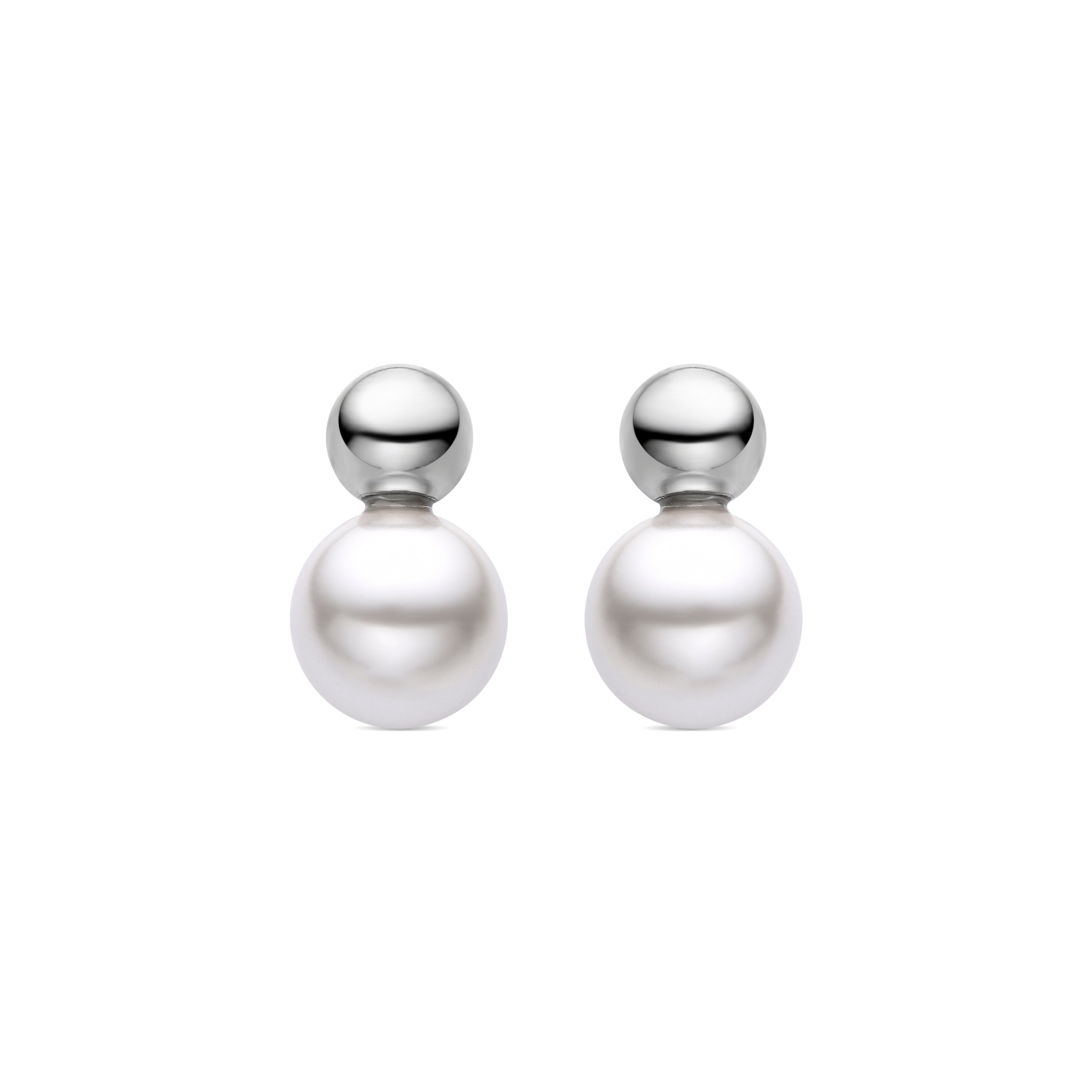 925 Sterling Silver Earrings with White Pearl, Rhodium Finish - Uhteri