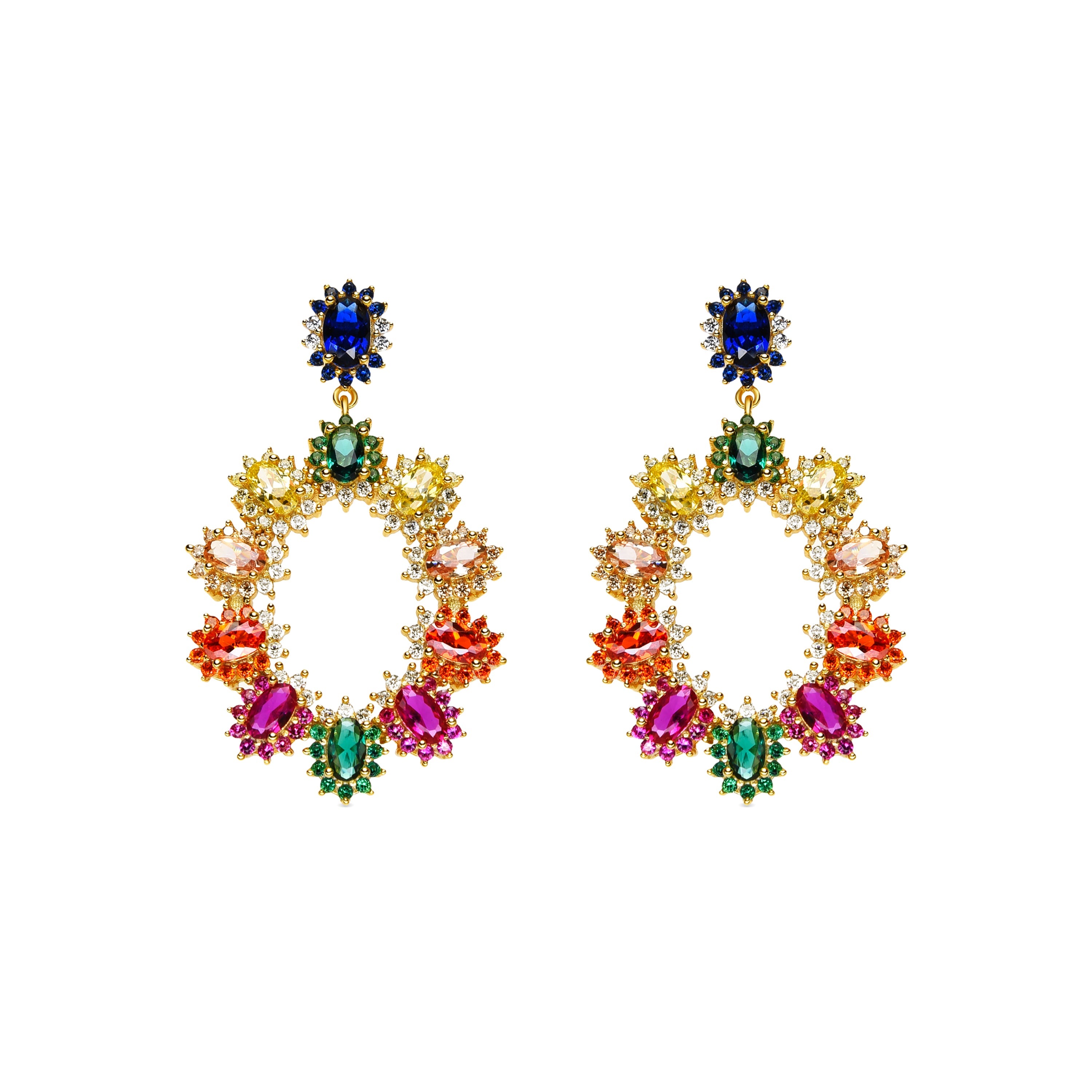 Pendientes de Plata de Ley 925 y Circonita Multicolor acabado oro 18k - Rak