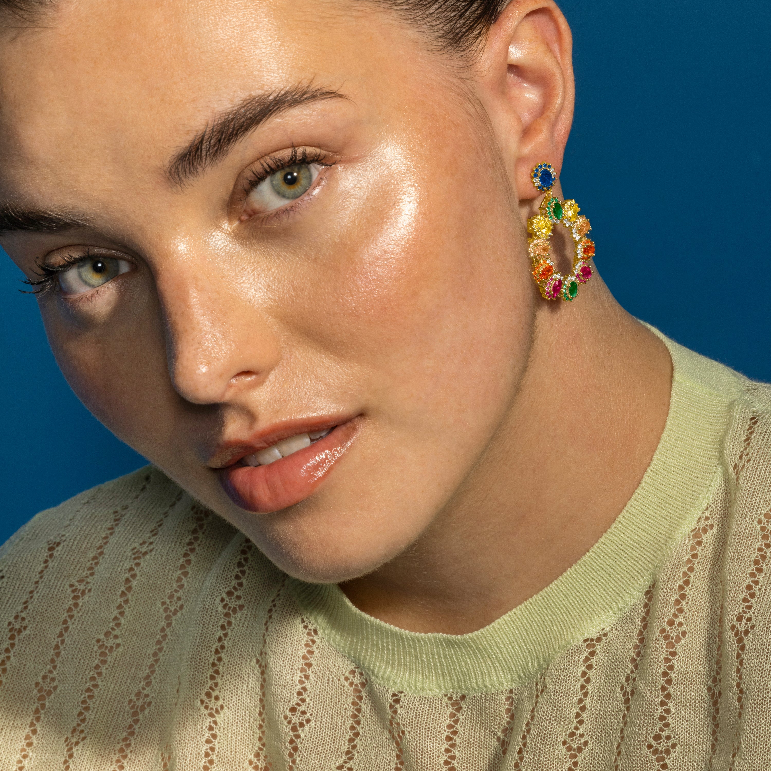 Pendientes de Plata de Ley 925 y Circonita Multicolor acabado oro 18k - Rak