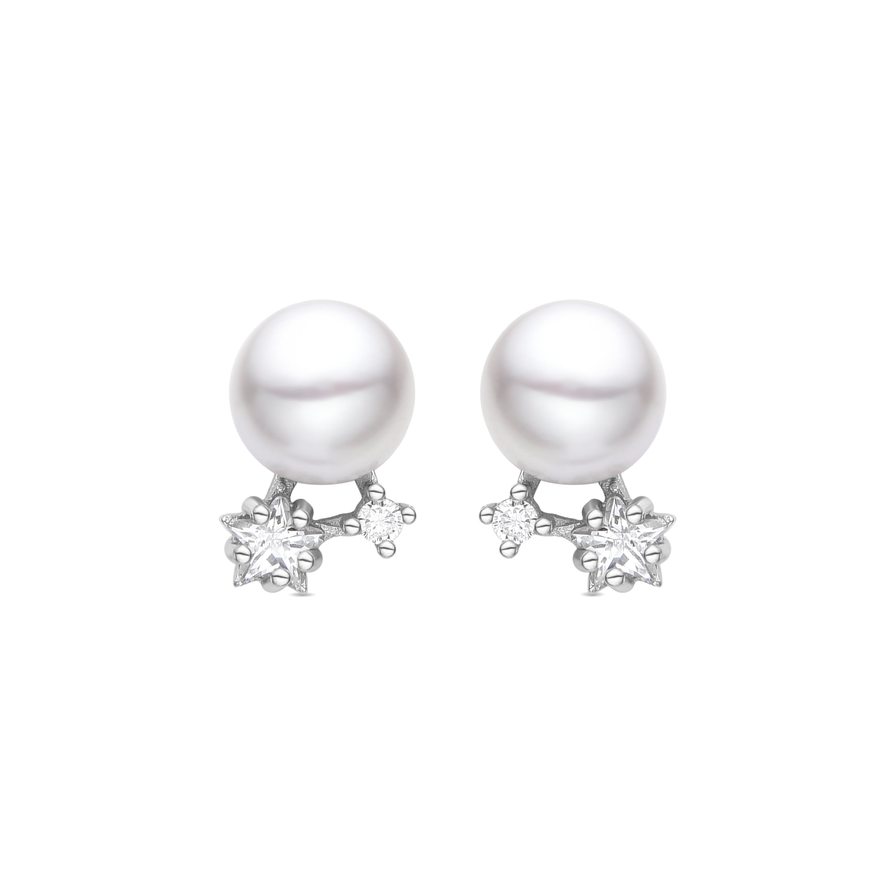 925 Sterling Silver Earrings with White Pearl, Rhodium Finish - Yalta