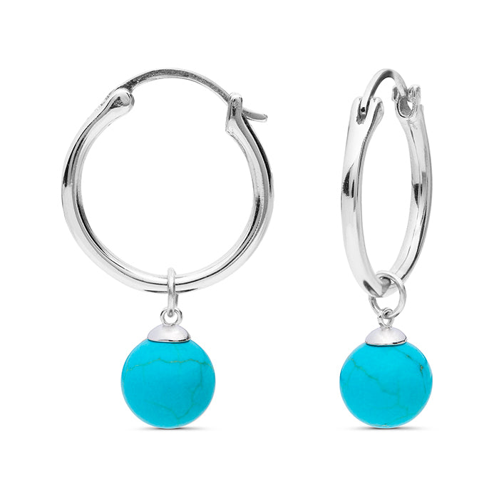 925 Sterling Silver Earrings with Turquoise and Rhodium Finish - Ririj