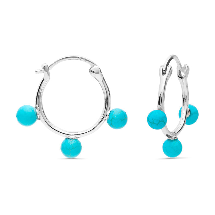 925 Sterling Silver Earrings with Turquoise and Rhodium Finish - Fami
