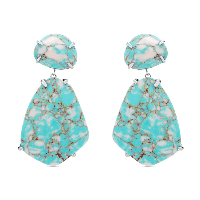 925 Sterling Silver Earrings with Turquoise and Rhodium Finish - Bardhew