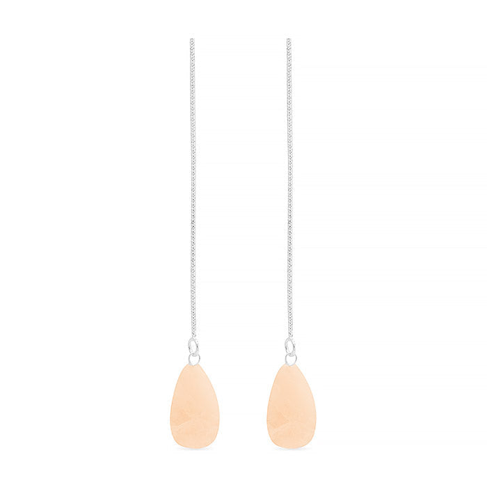 925 Sterling Silver Earrings with Orange Agate, Rhodium Finish - Zoqoyi