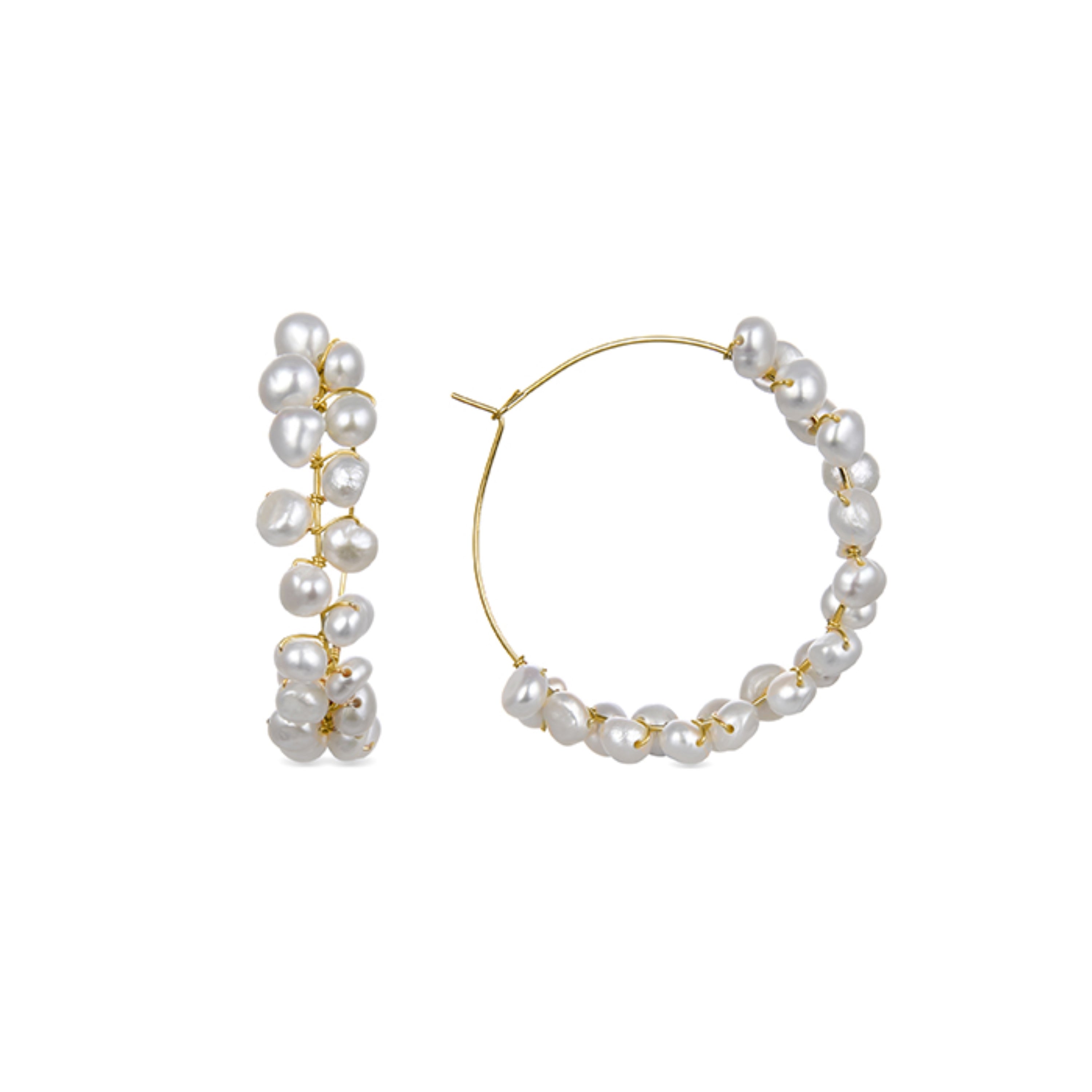 White Pearl Earrings Finished in 18K Yellow Gold - Milba