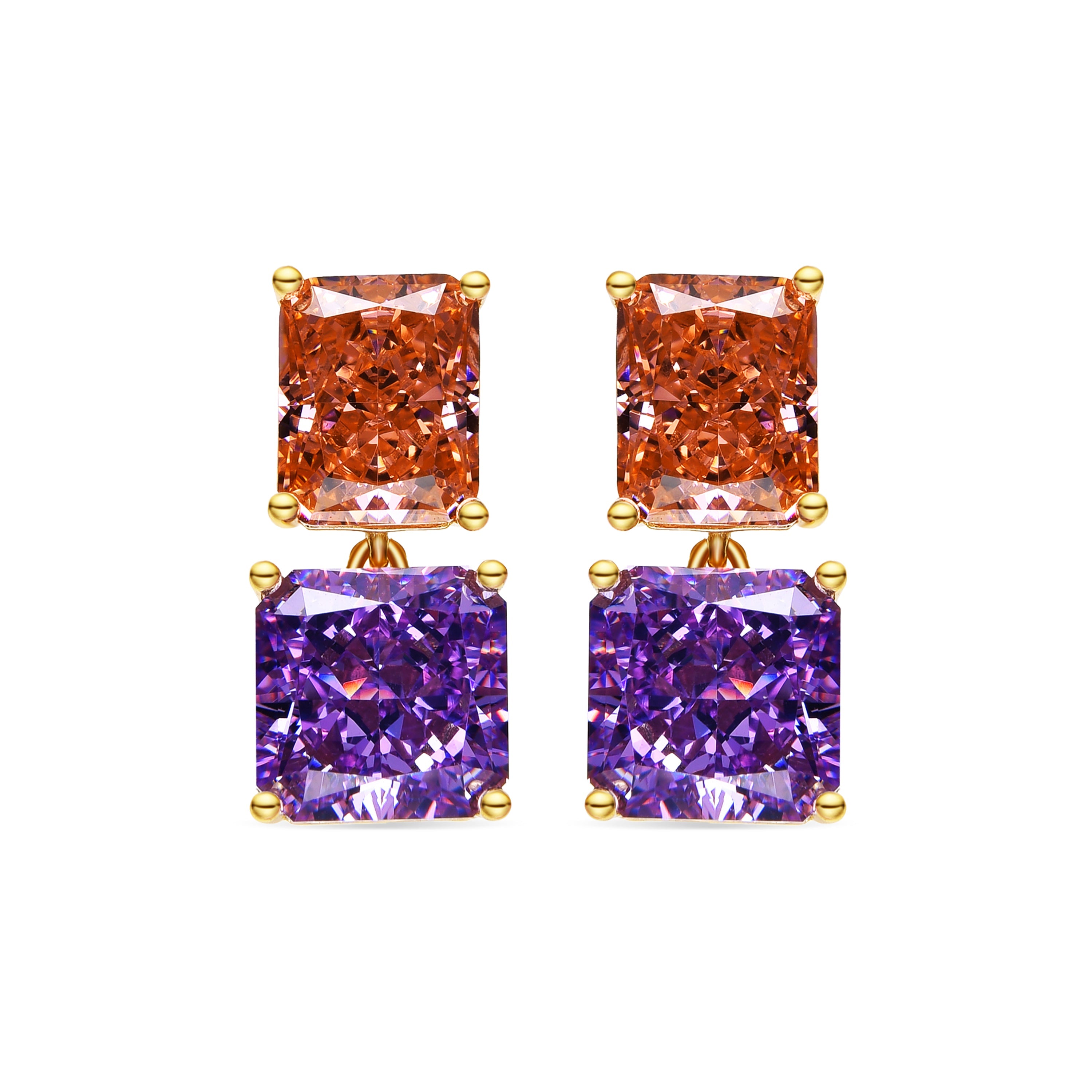 Pendientes de Plata de Ley 925 y Circonita Amatista acabado oro 18k - Rokhay