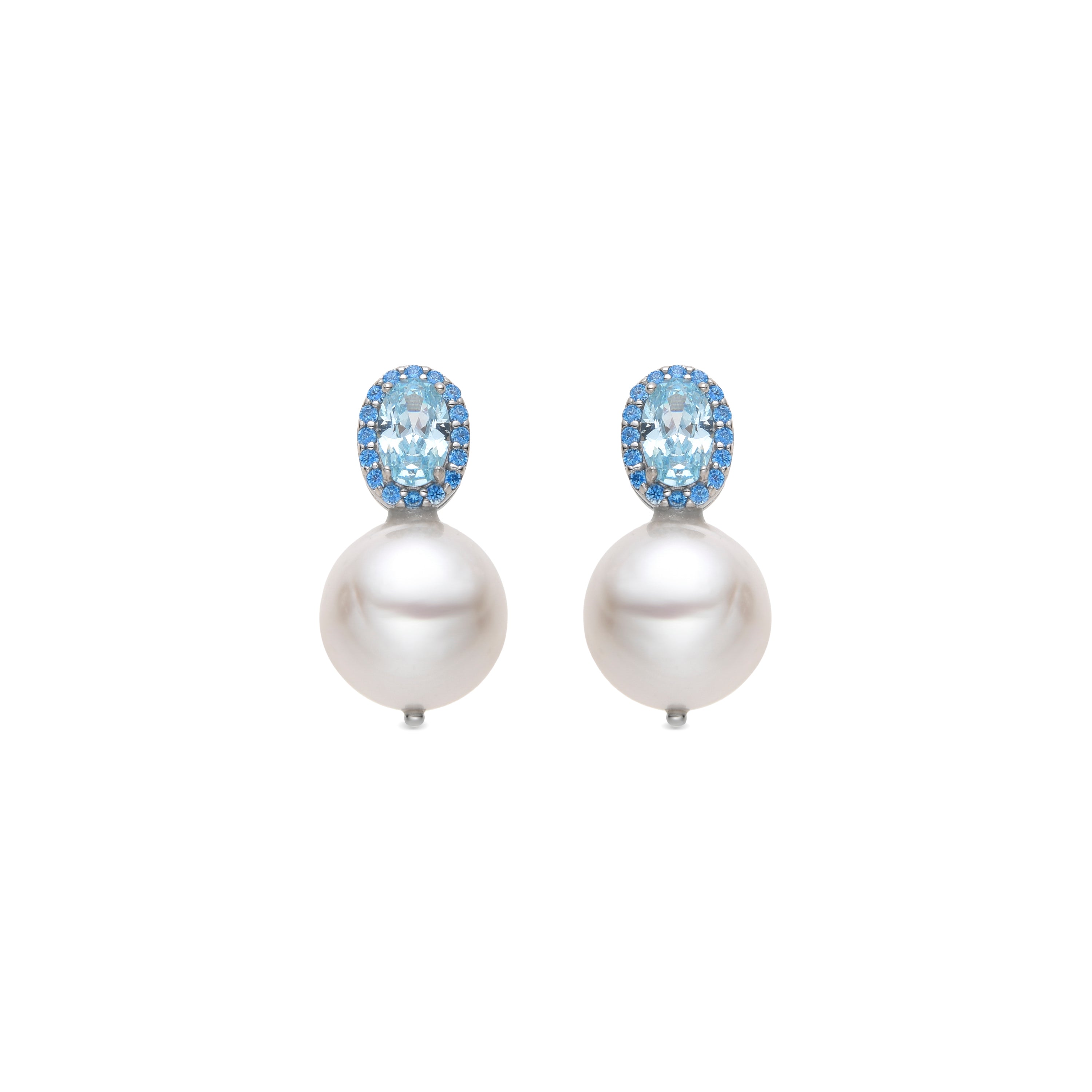 925 Sterling Silver and Aquamarine Zirconia Earrings with Rhodium Finish - Herwa