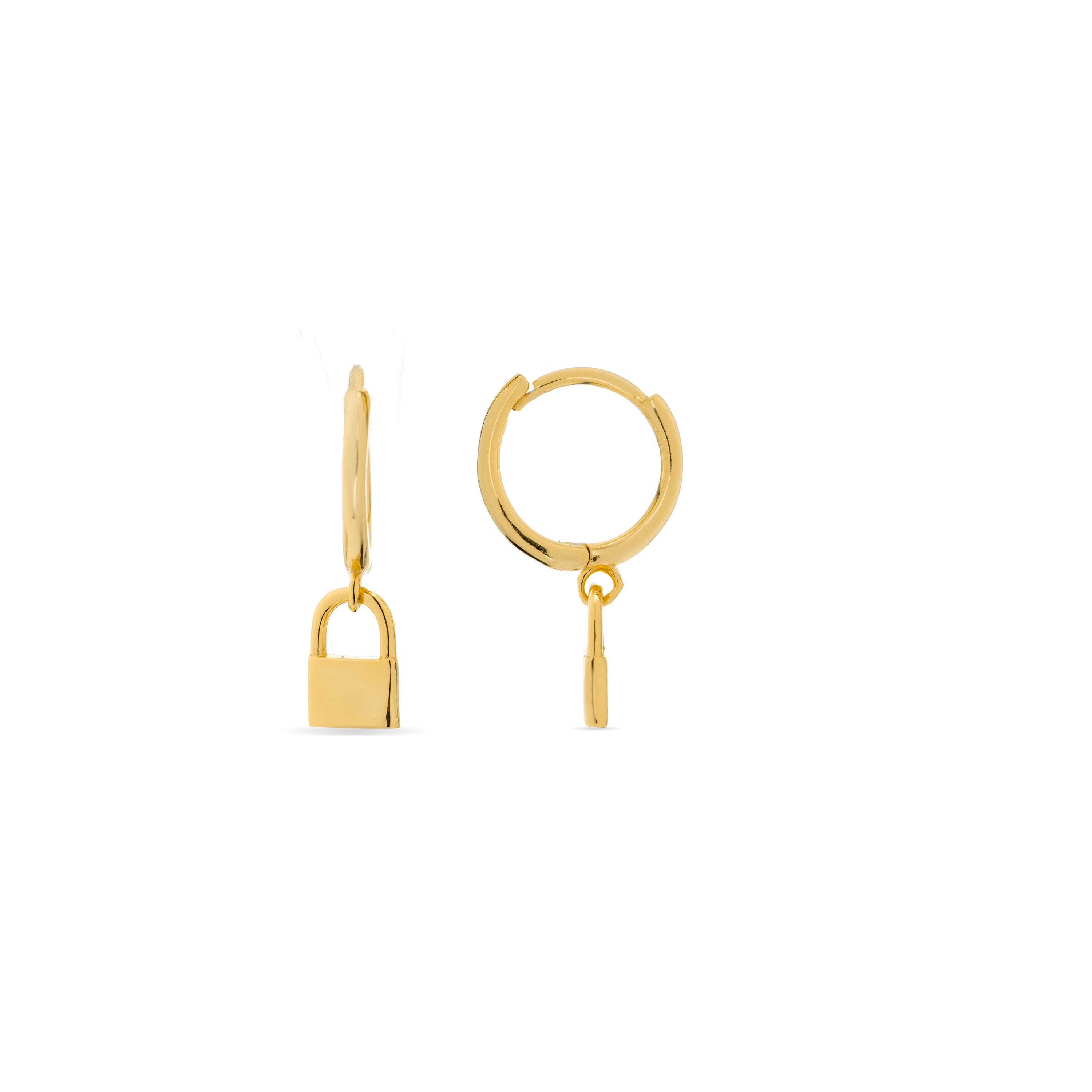 925 Sterling Silver Earrings with 18k Yellow Gold Finish - Padlock