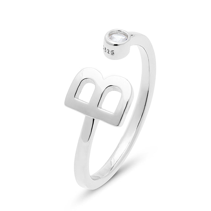 925 Sterling Silver Ring with Rhodium-Finished Brilliant Zirconia - Alphabet