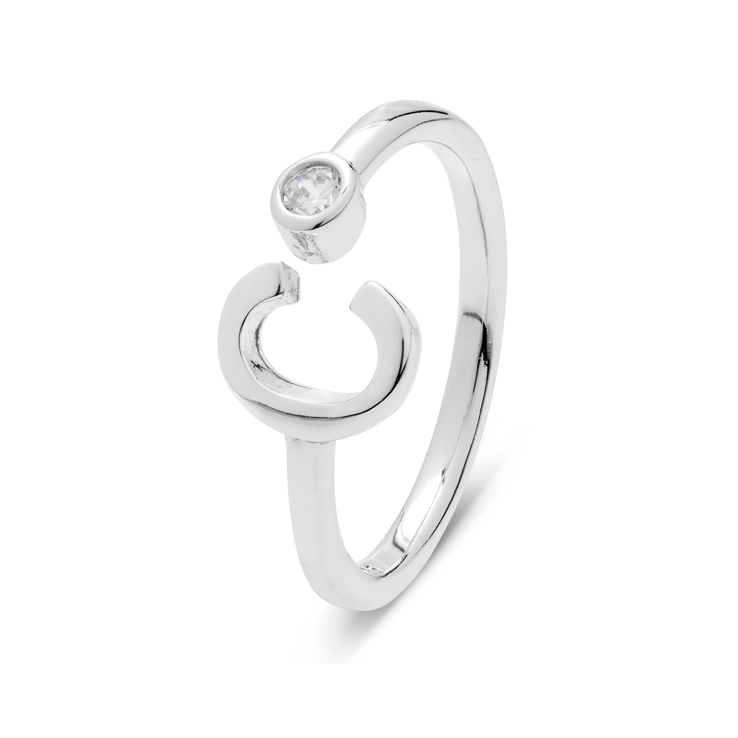 925 Sterling Silver Ring with Rhodium-Finished Brilliant Zirconia - Alphabet