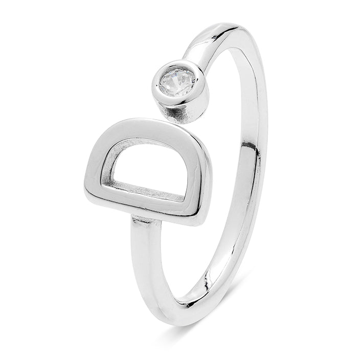 925 Sterling Silver Ring with Rhodium-Finished Brilliant Zirconia - Alphabet