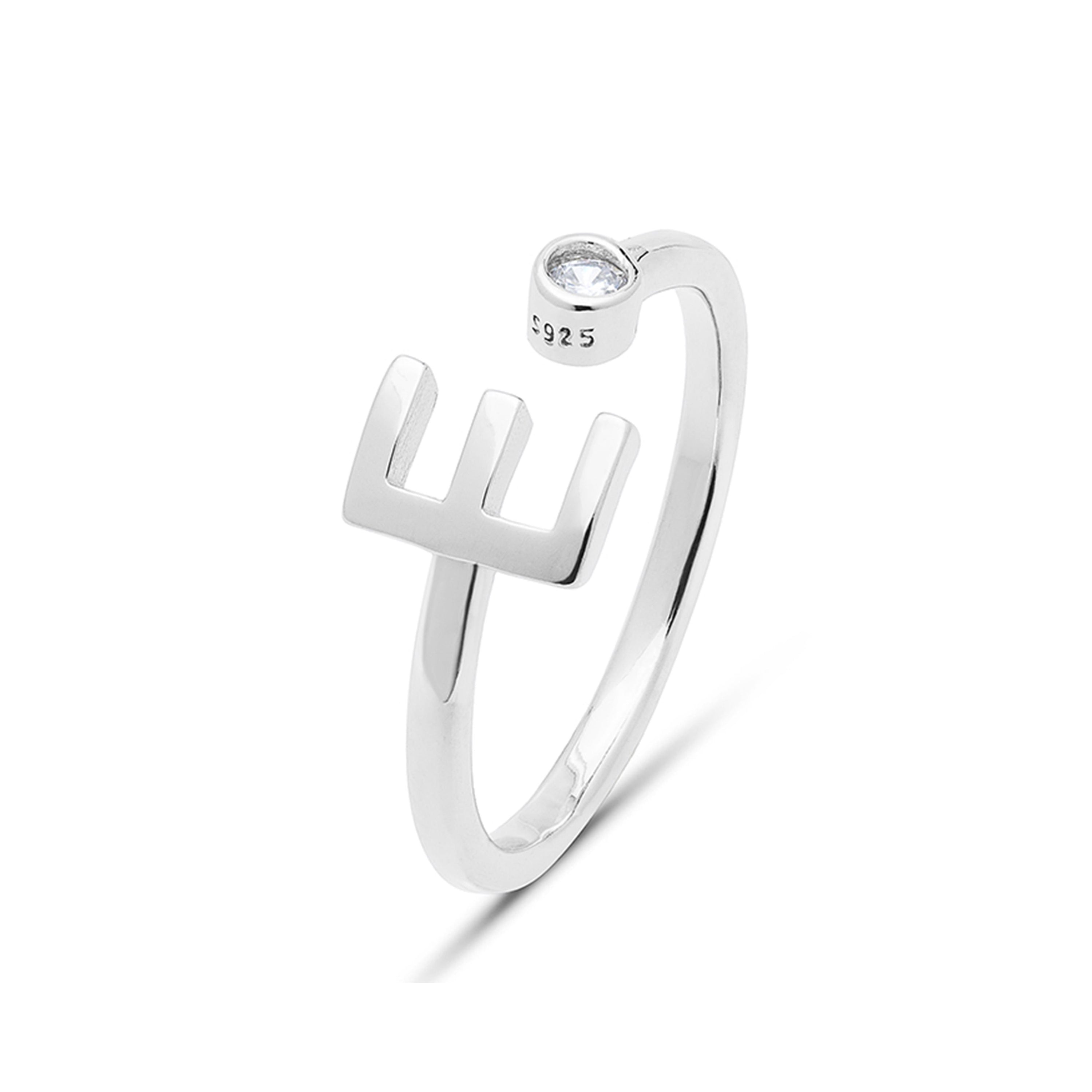 925 Sterling Silver Ring with Rhodium-Finished Brilliant Zirconia - Alphabet