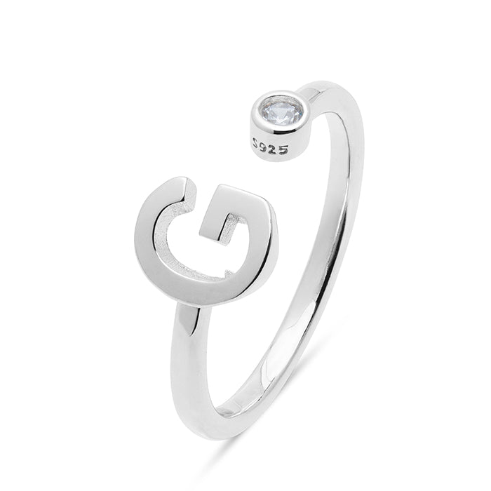 925 Sterling Silver Ring with Rhodium-Finished Brilliant Zirconia - Alphabet