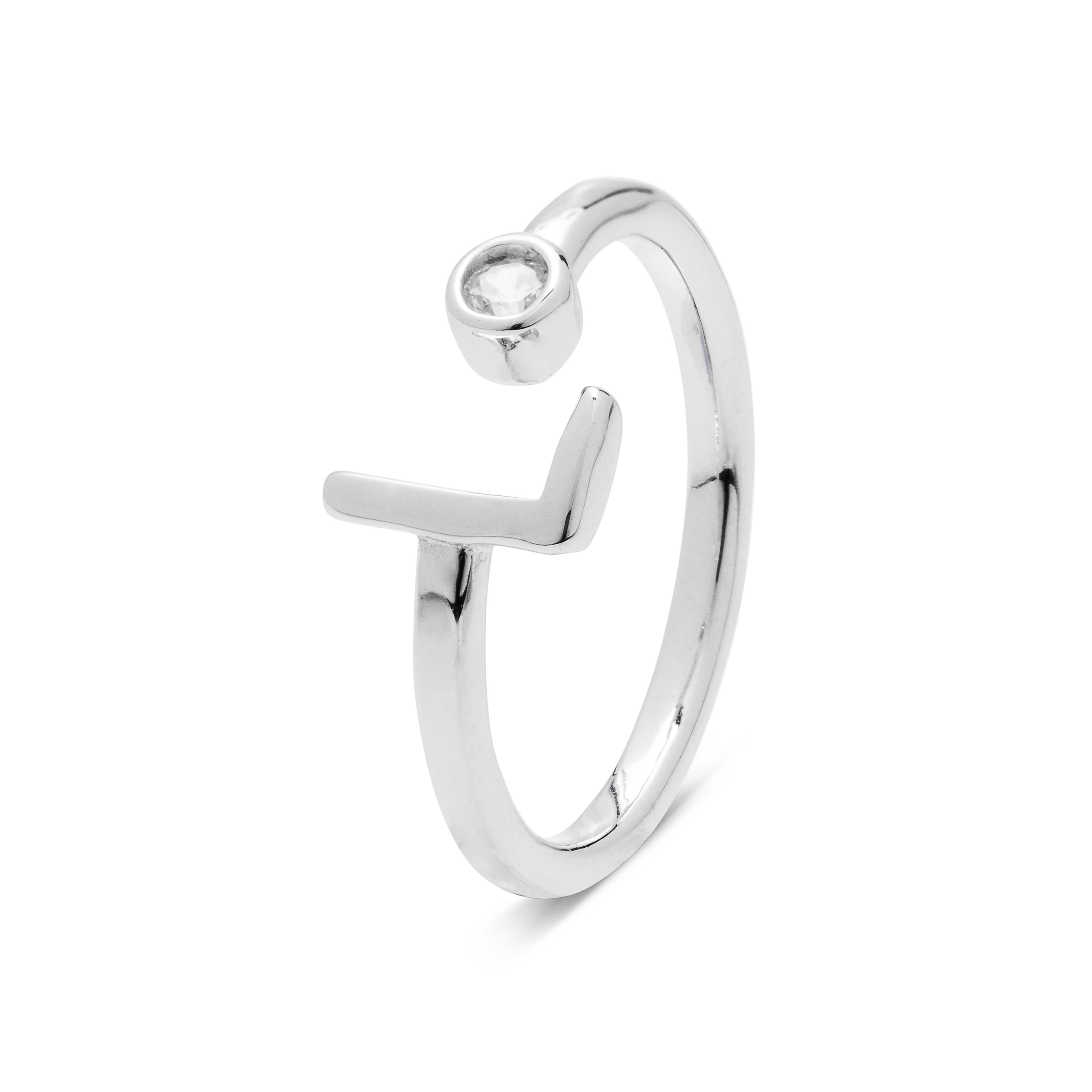 925 Sterling Silver Ring with Rhodium-Finished Brilliant Zirconia - Alphabet