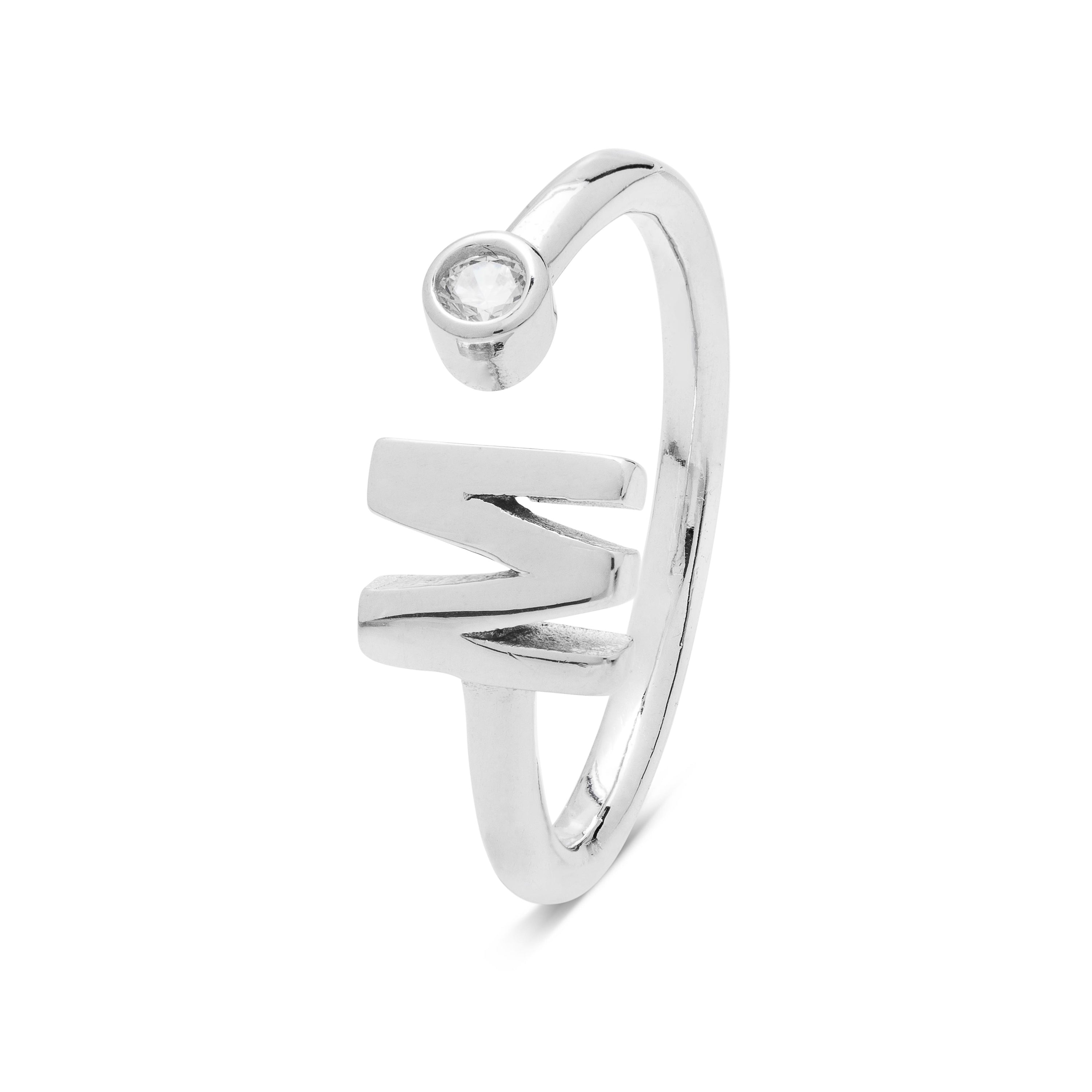 925 Sterling Silver Ring with Rhodium-Finished Brilliant Zirconia - Alphabet
