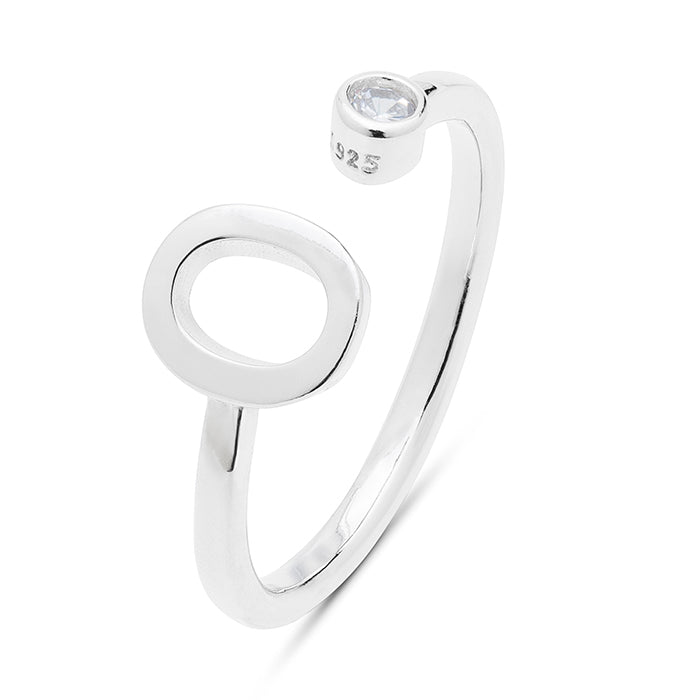 925 Sterling Silver Ring with Rhodium-Finished Brilliant Zirconia - Alphabet