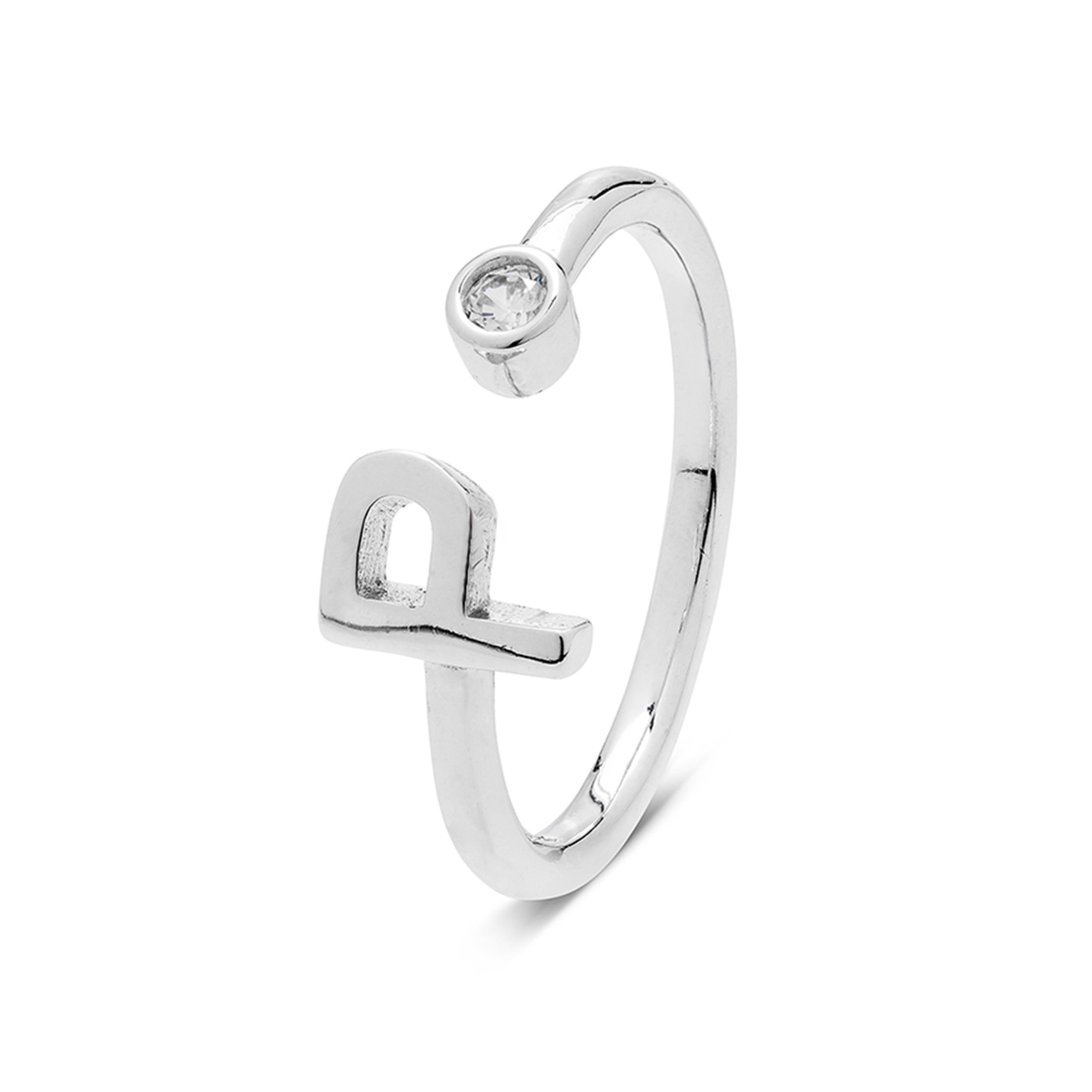 925 Sterling Silver Ring with Rhodium-Finished Brilliant Zirconia - Alphabet