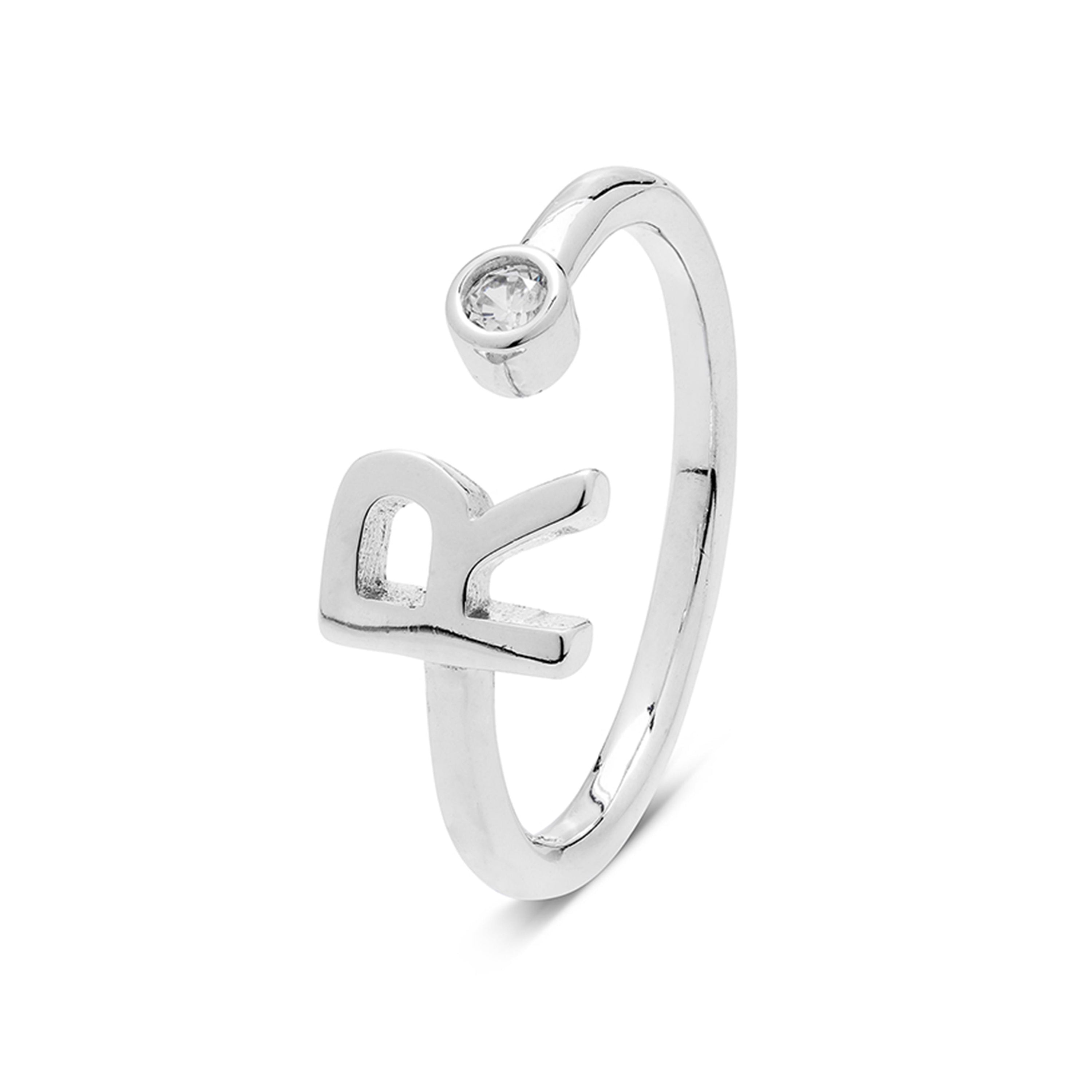 925 Sterling Silver Ring with Rhodium-Finished Brilliant Zirconia - Alphabet
