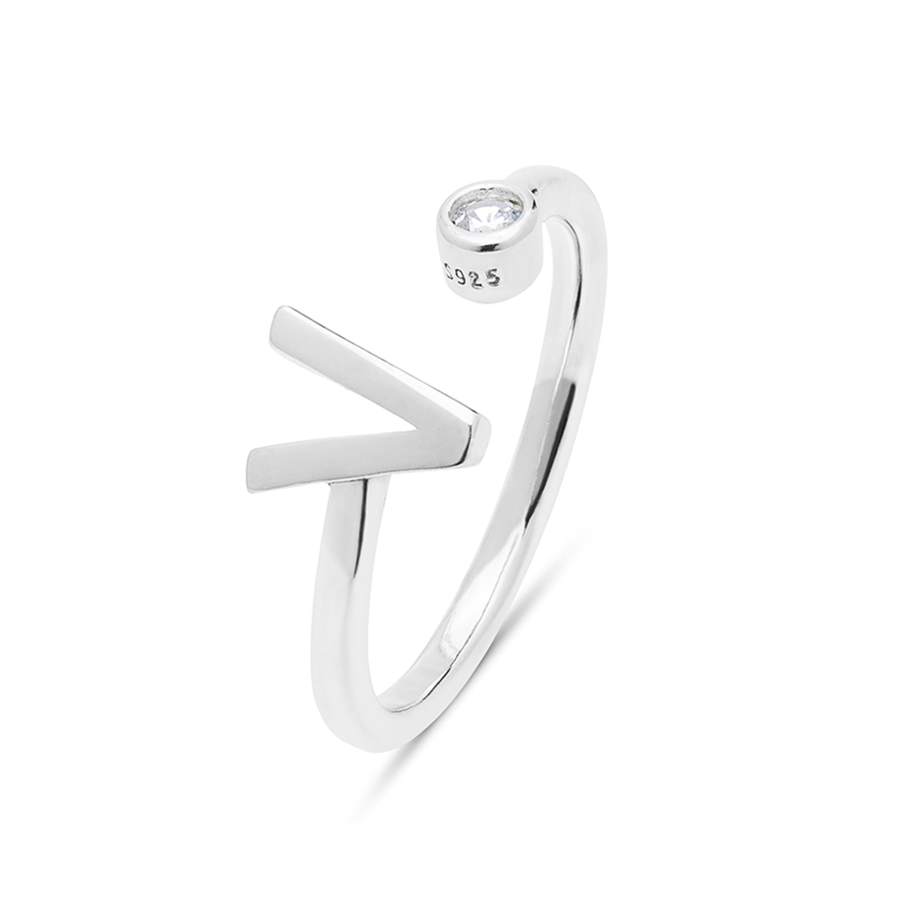 925 Sterling Silver Ring with Rhodium-Finished Brilliant Zirconia - Alphabet
