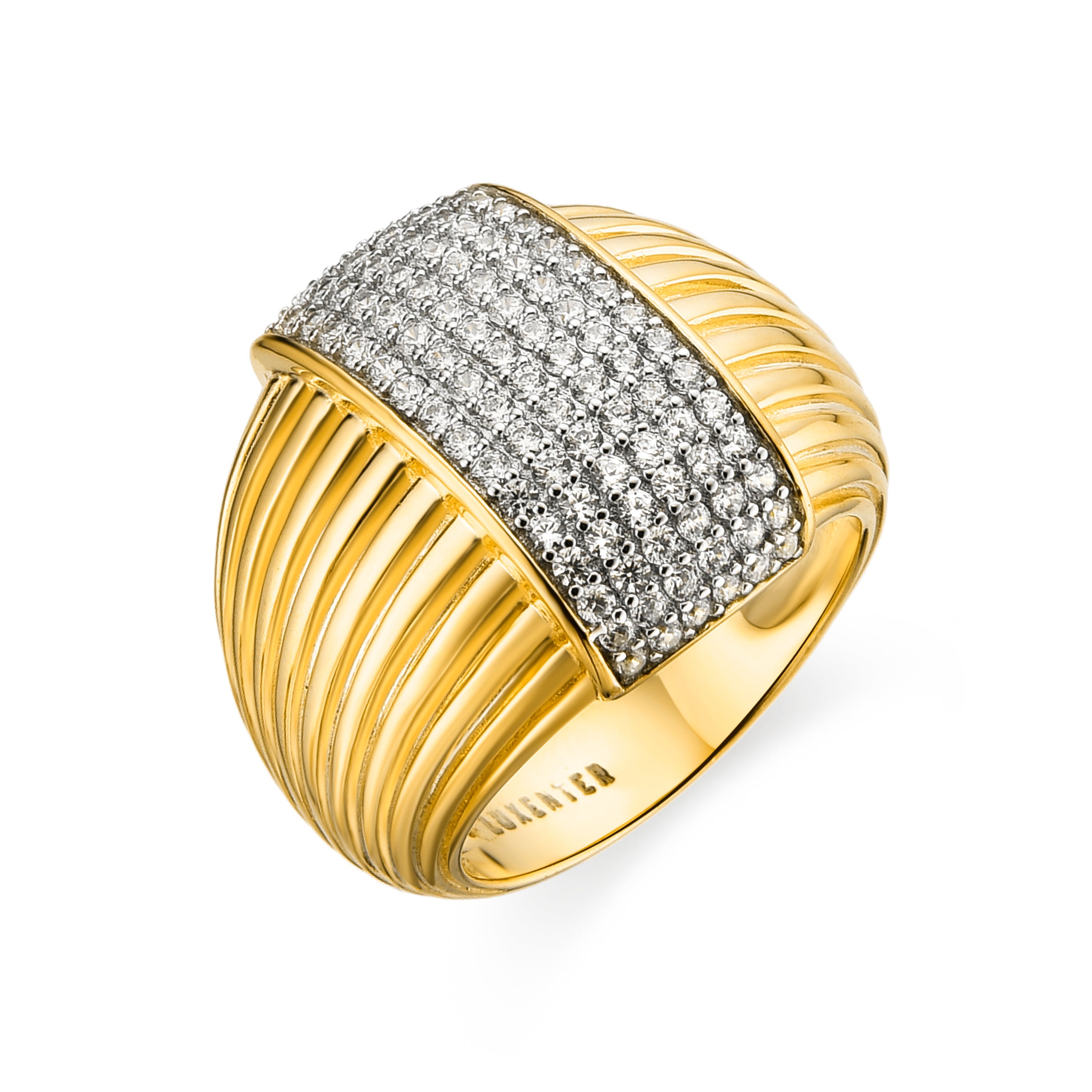925 Sterling Silver and Brilliant Zirconia Ring, 18k Gold Finish - Prekil