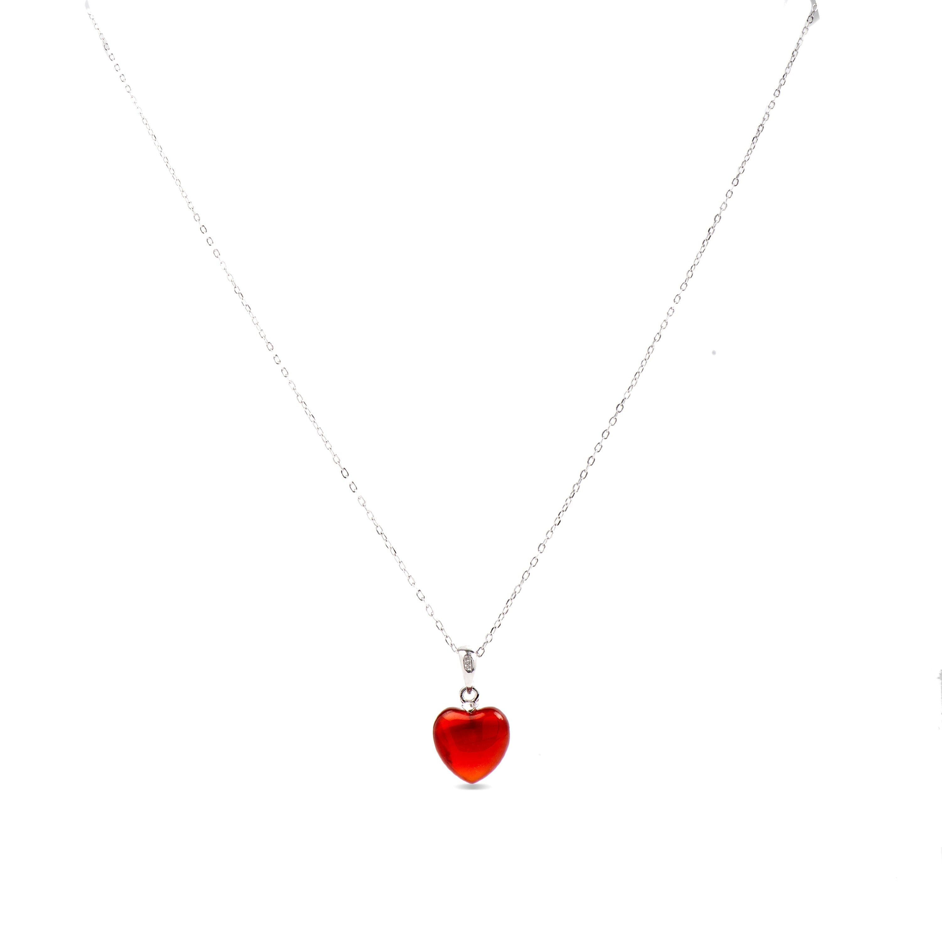 925 Sterling Silver Necklace with Red Agate in Rhodium Finish - Yedia