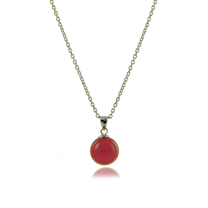 925 Sterling Silver Necklace with Red Agate in Rhodium Finish - Geel
