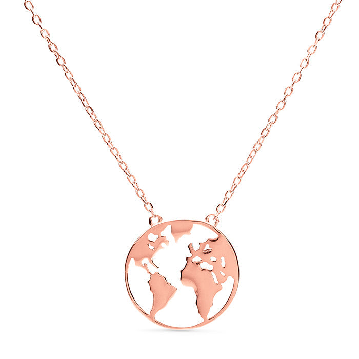 925 Sterling Silver Necklace with 18K Rose Gold Finish - World