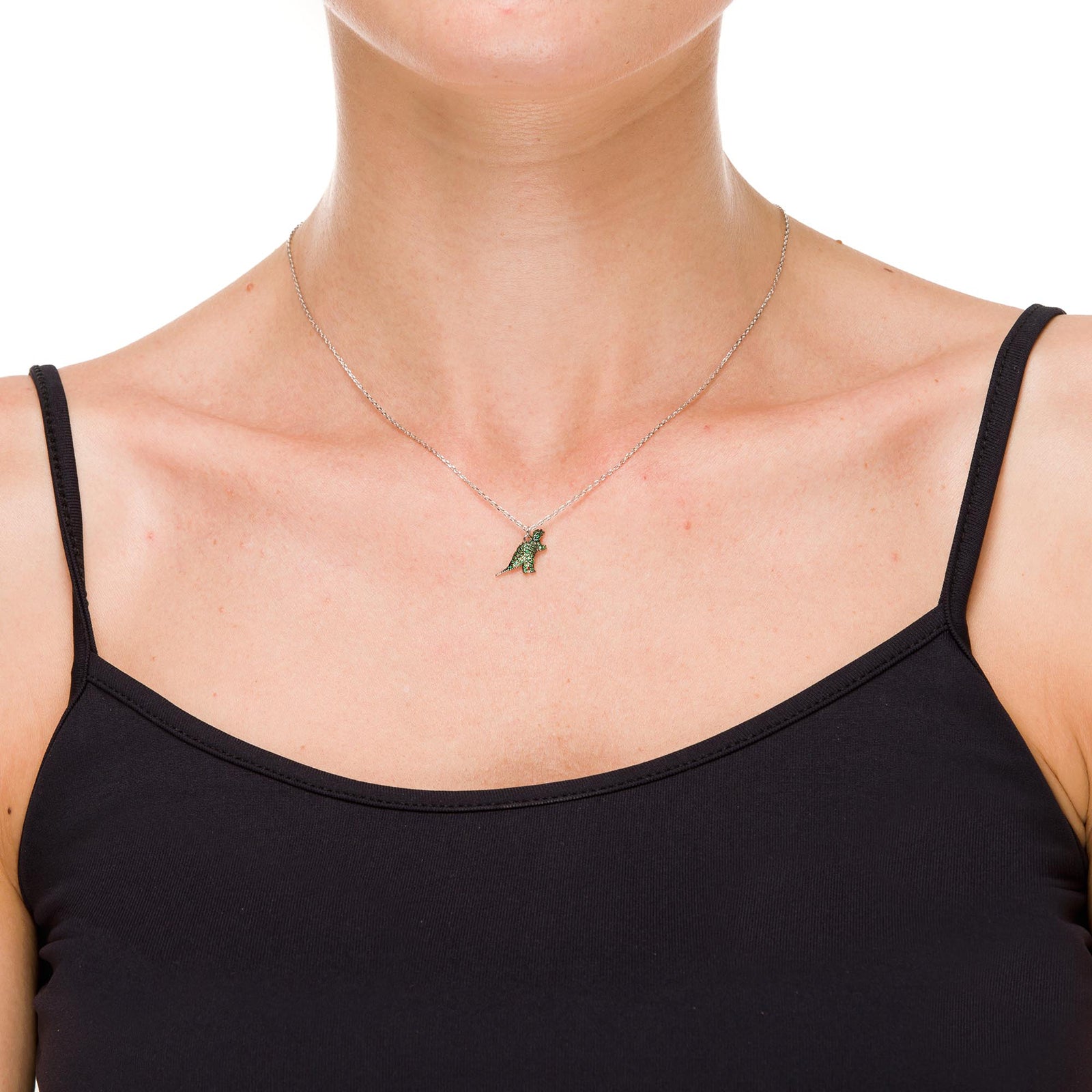 925 Sterling Silver Necklace with Emerald Zirconia in Rhodium Finish - Dino