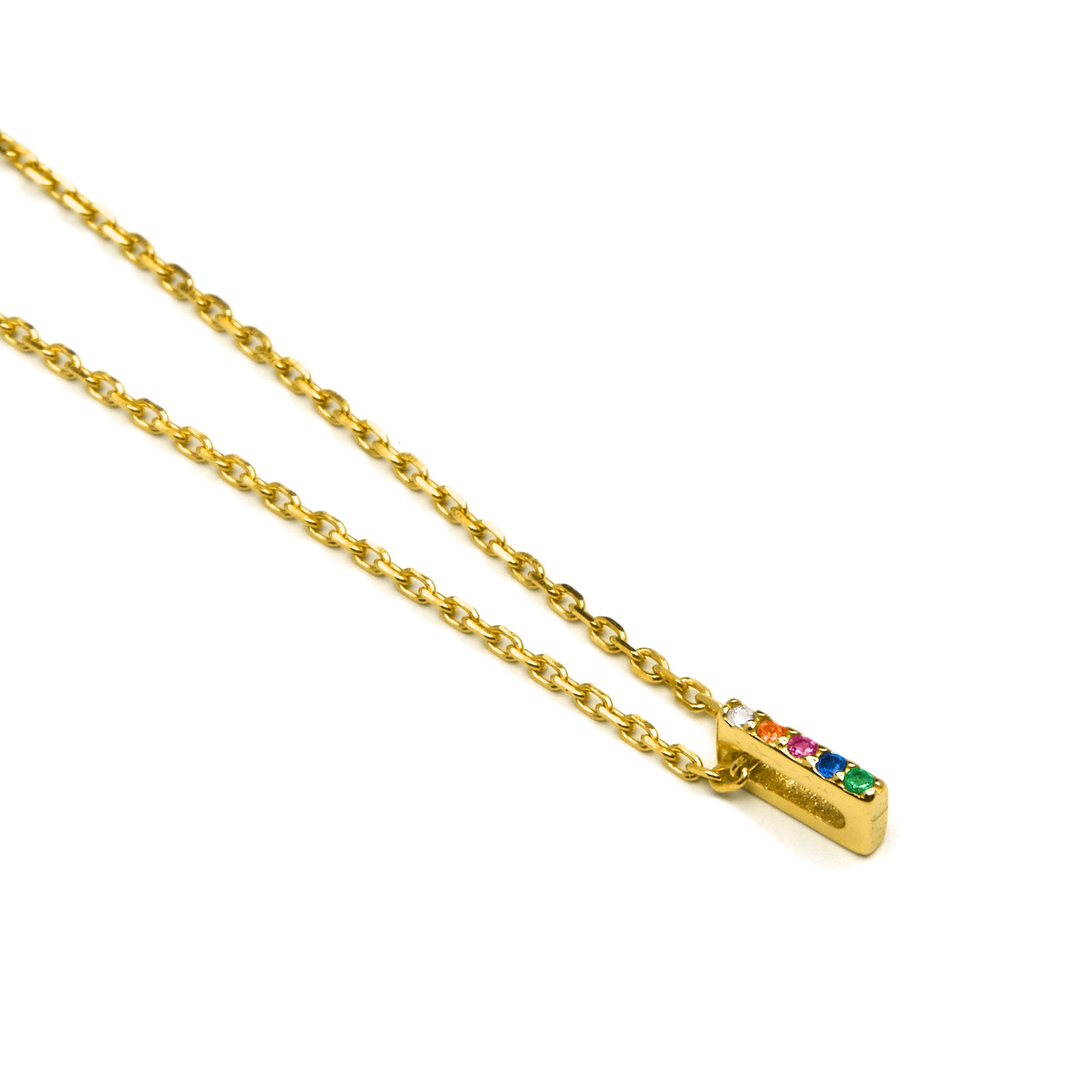 925 Sterling Silver Necklace with Multicolor Zirconia finished in 18K Yellow Gold - Alphabet