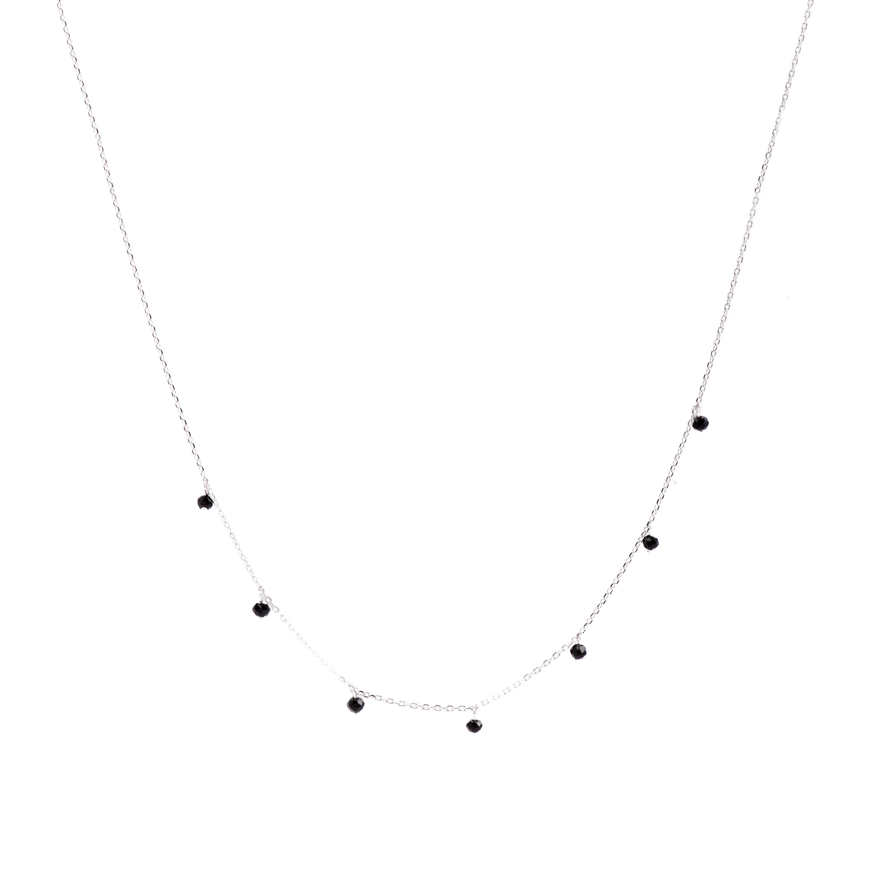 925 Sterling Silver Necklace with Rhodium-Finished Onyx - Khosar
