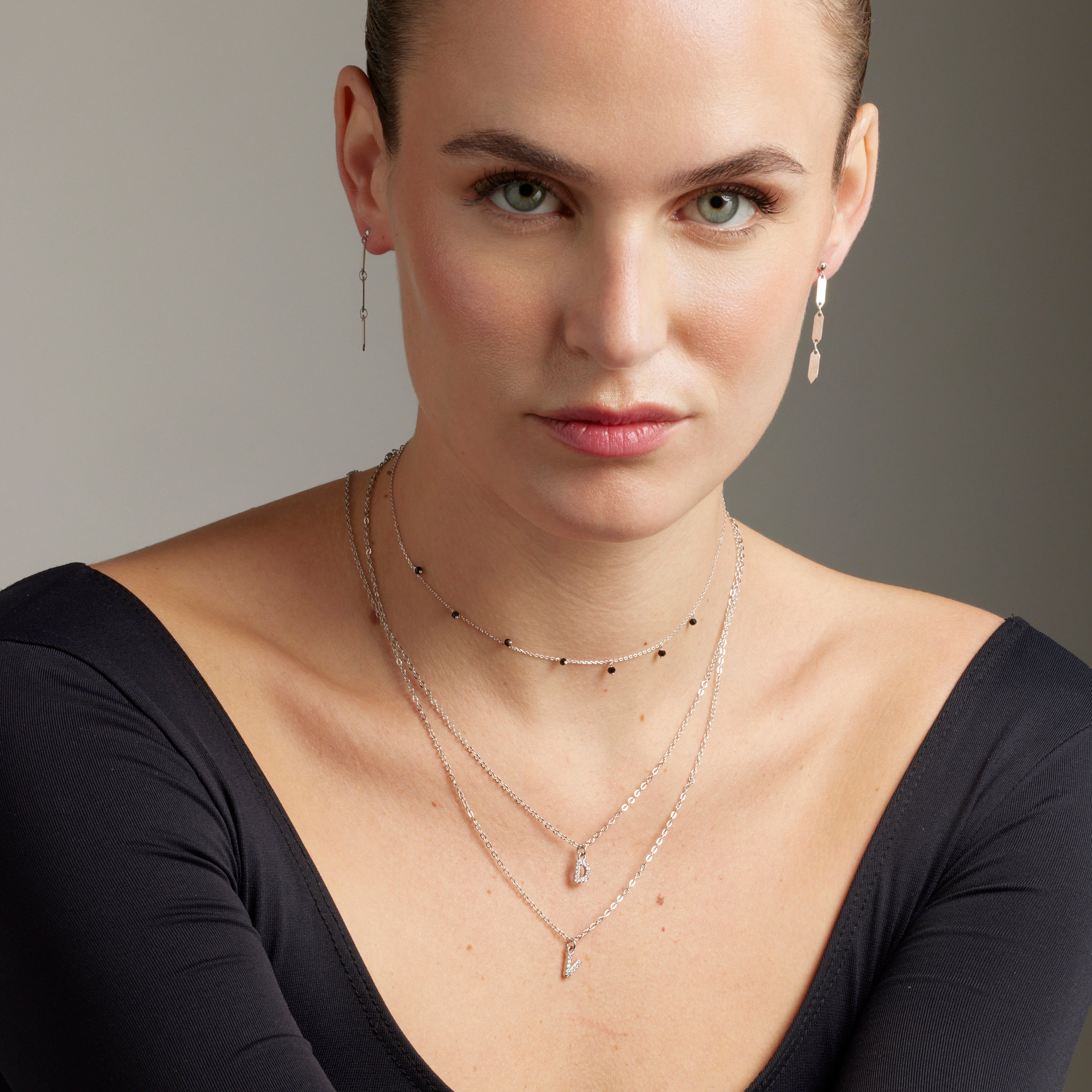 925 Sterling Silver Necklace with Rhodium-Finished Onyx - Khosar
