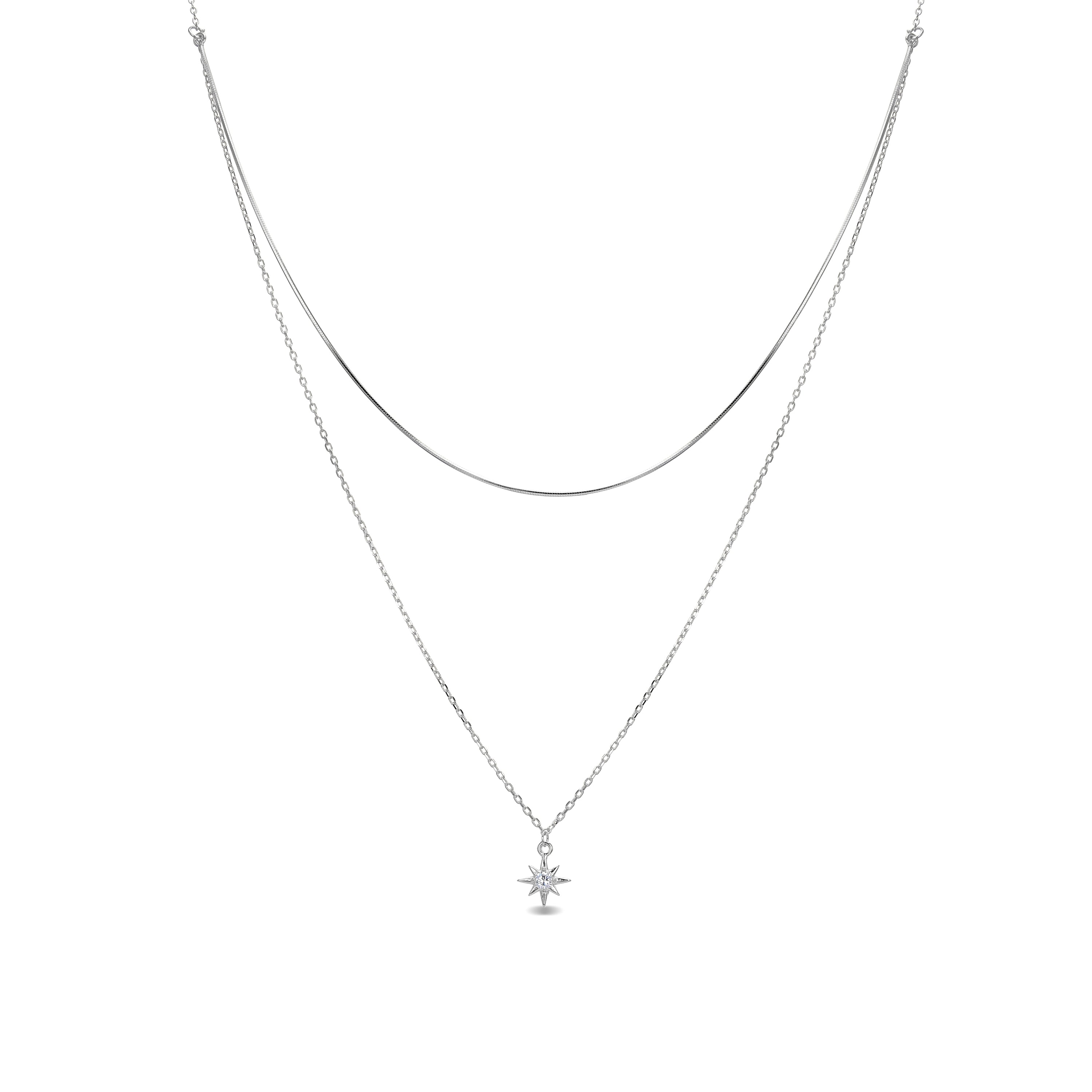 925 Sterling Silver Necklace with Brilliant Zirconia, Rhodium Finish - Lialt