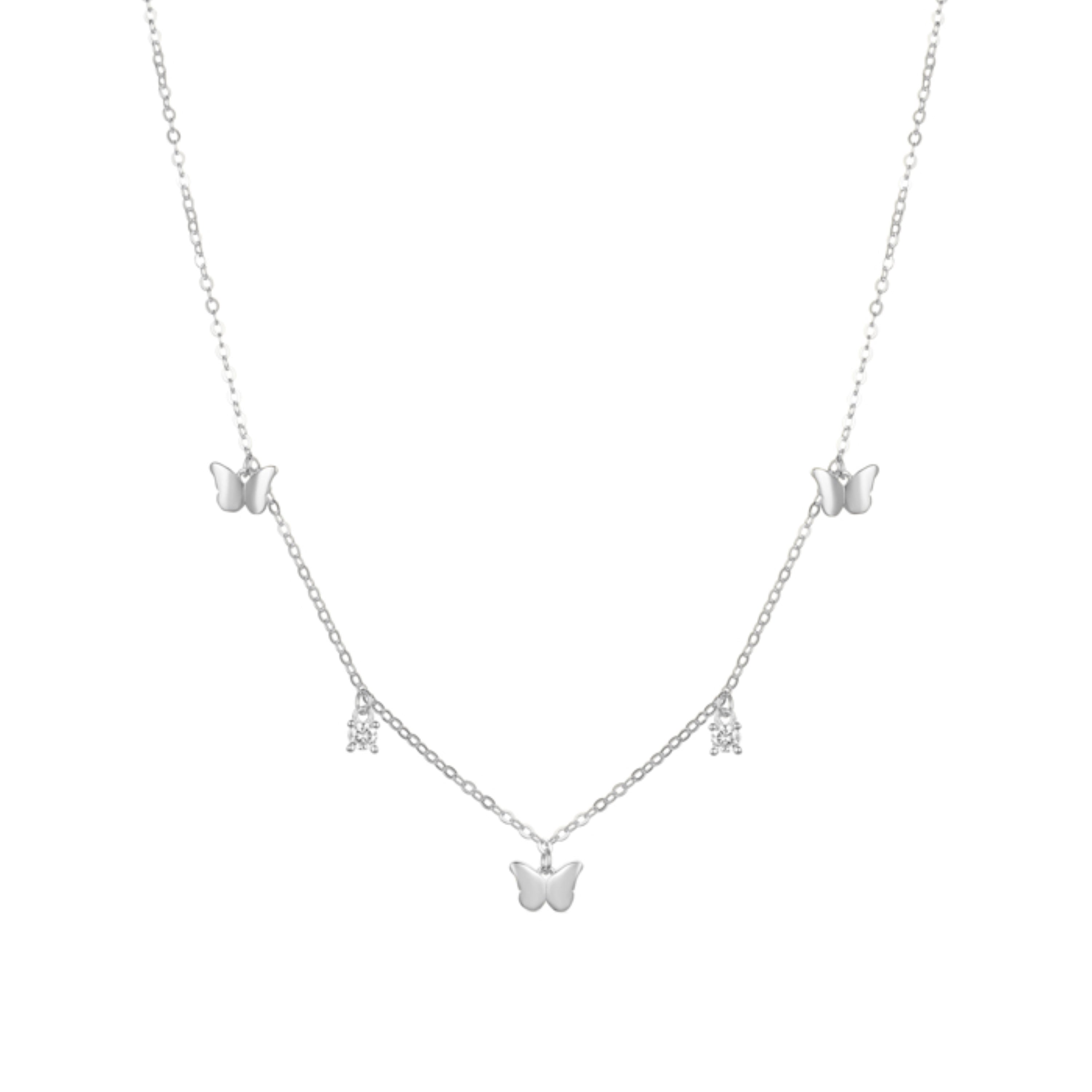 925 Sterling Silver Necklace with Brilliant Zirconia, Rhodium Finish - Nall