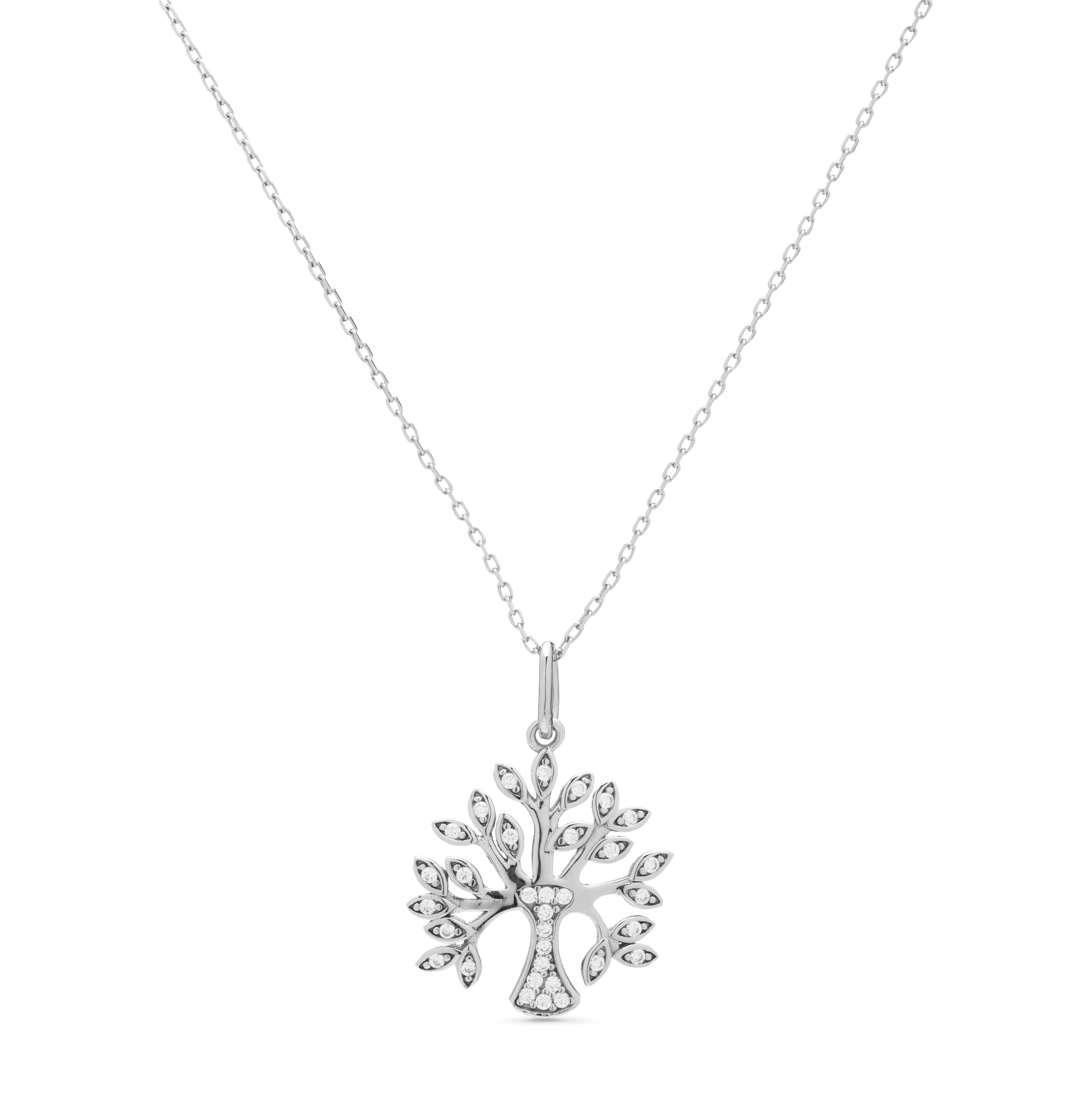 925 Sterling Silver Necklace with Brilliant Zirconia, Rhodium Finish - Berto