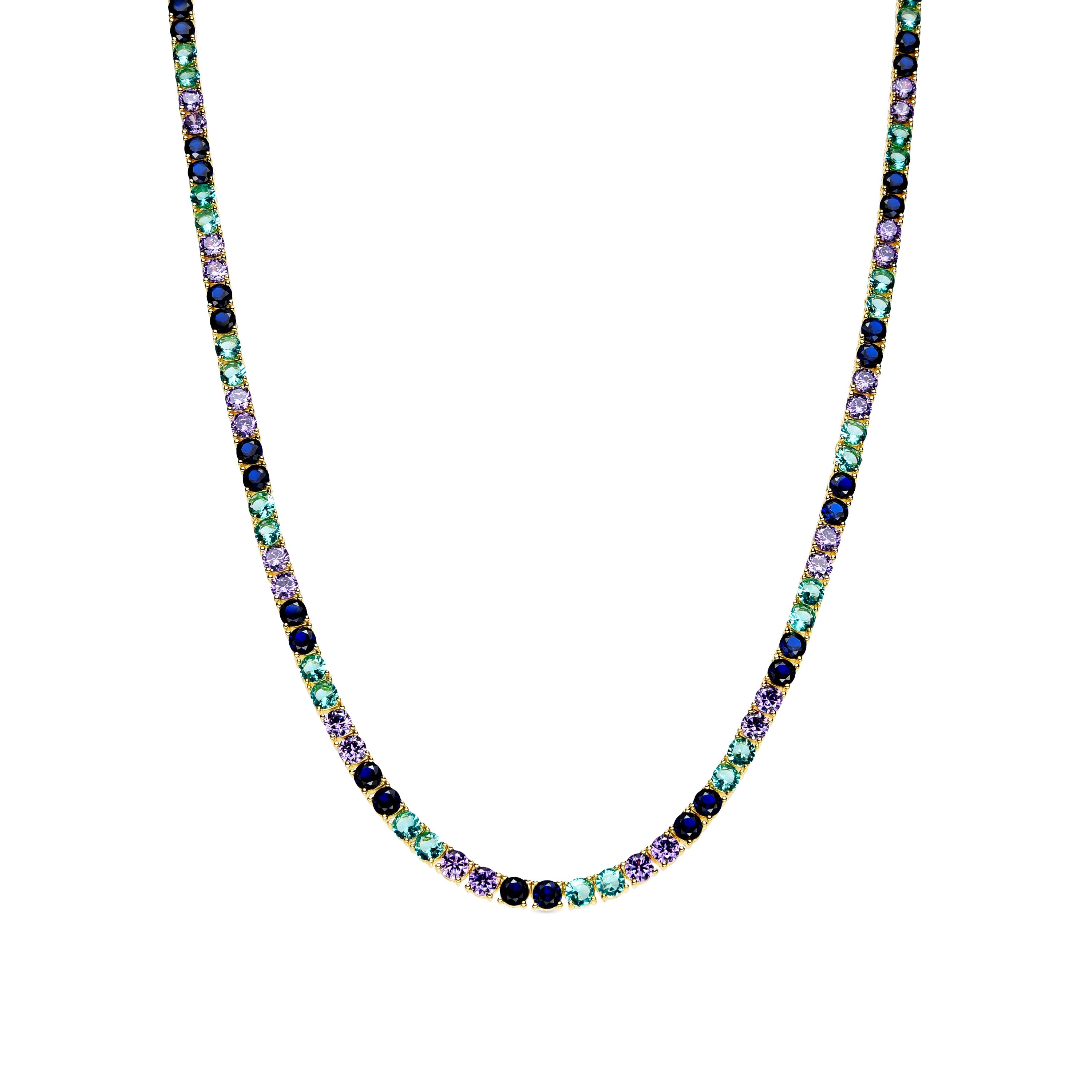 925 Sterling Silver and Sapphire Zirconia Necklace, 18k Gold Finish - Tyhad