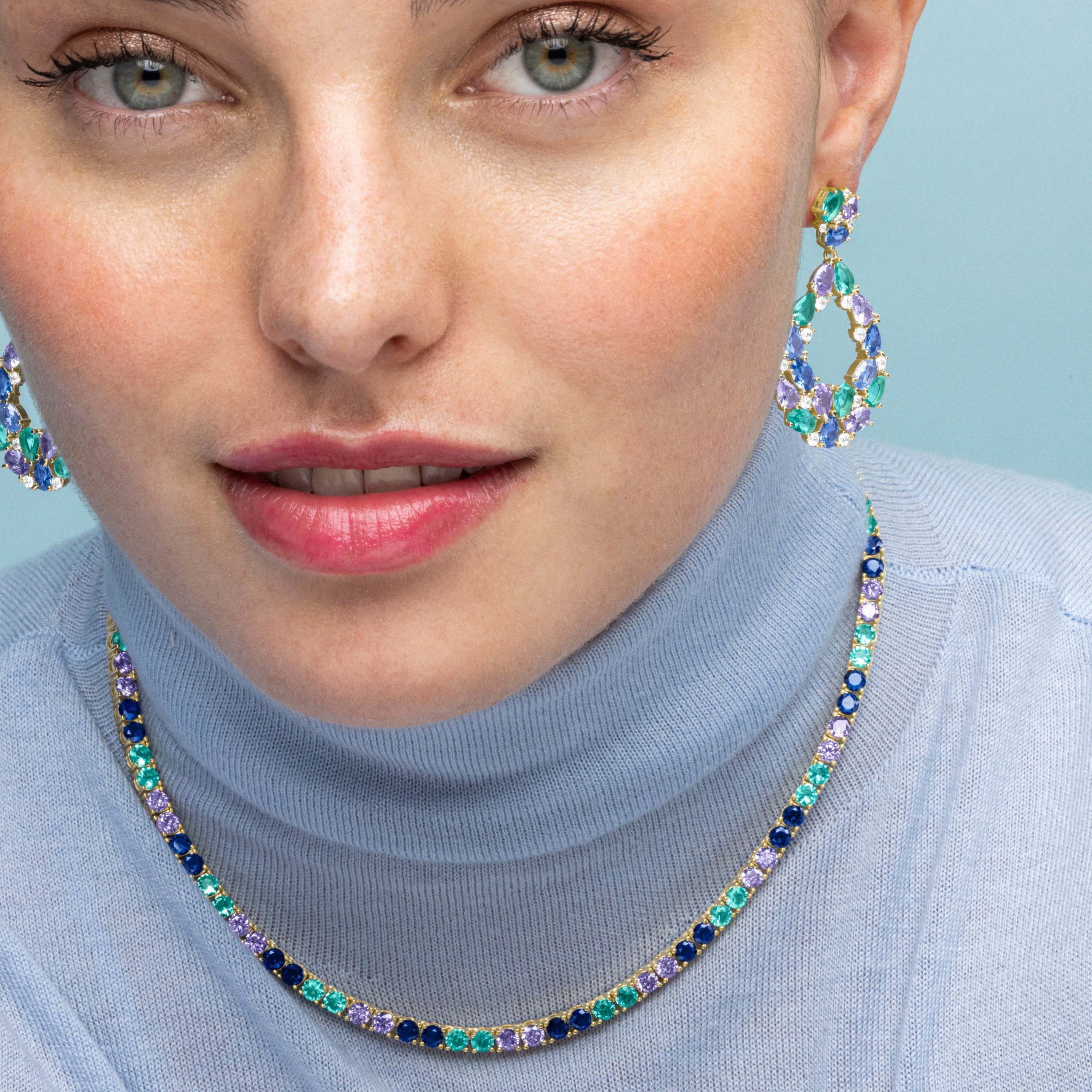 925 Sterling Silver and Sapphire Zirconia Necklace, 18k Gold Finish - Tyhad