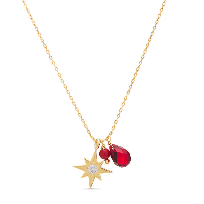 925 Sterling Silver Necklace with Coral Finished in 18K Yellow Gold - Runit